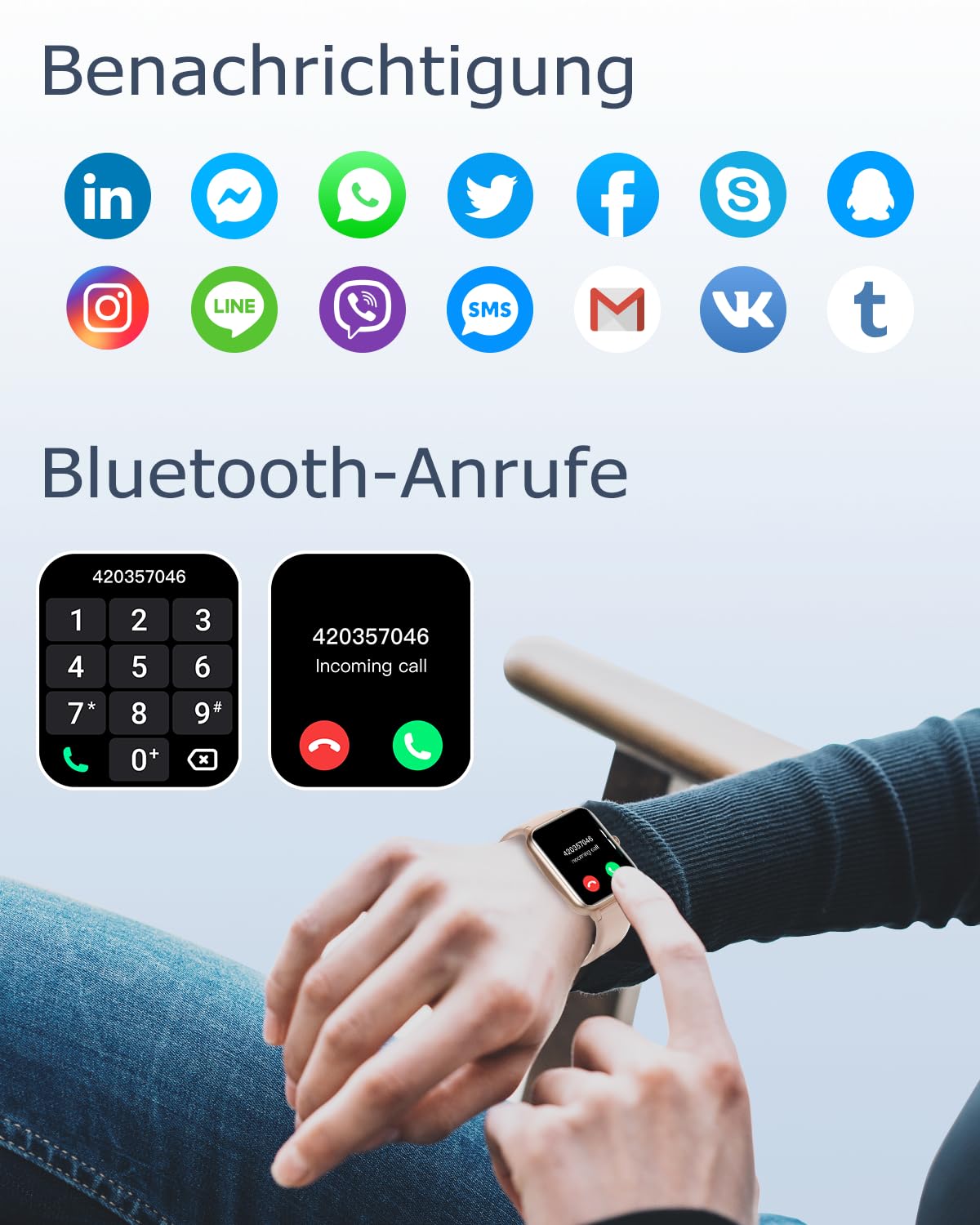 GRV Smartwatch für Damen Herren mit Telefonfunktion,Fitnessuhr mit Pulsmesser SpO2 Schlafmonitor Schrittzähler IP68 Wasserdicht,Multi Sportmodi Smart Watch Fitness Tracker für iOS Android Handy