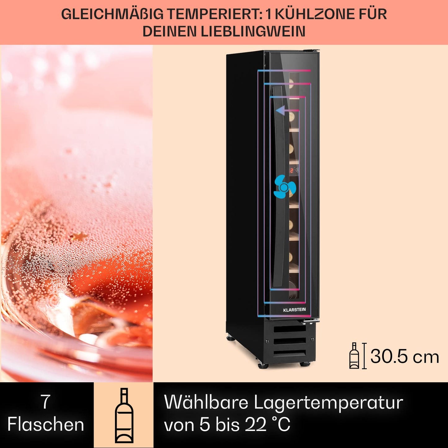 Klarstein built-in wine refrigerator, 2 zone drinks refrigerator small, small wine cabinet 306L, small wine refrigerator with glass door, indoor/outdoor bottle refrigerator, wine fridge 116 bottles