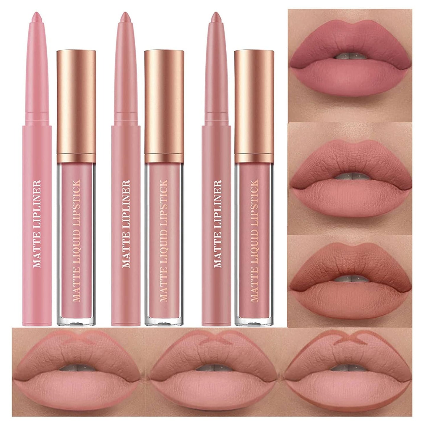 6-Piece Matte Lipstick Lip Liner Set – Long-Lasting Waterproof Non-Fading