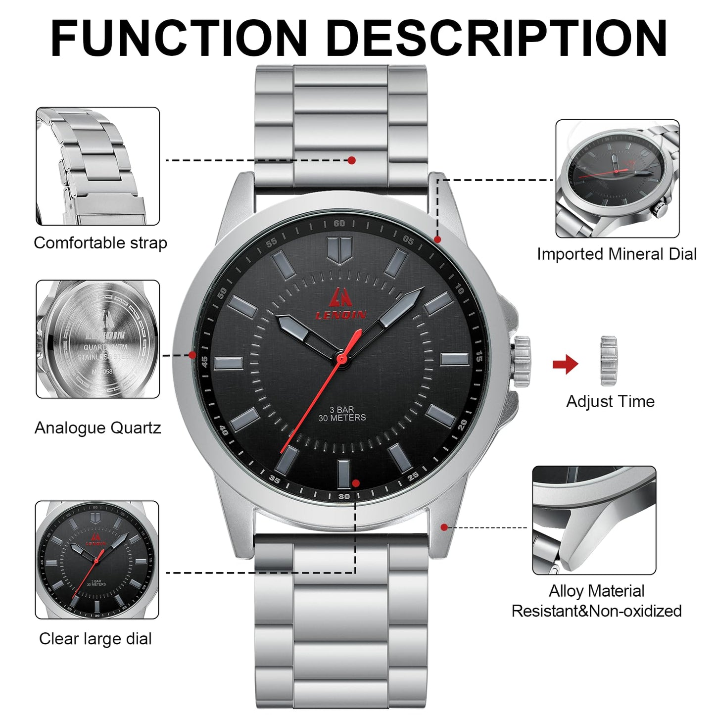 LN LENQIN Herren Uhr Edelstahl Uhren Herren Analog Quarz Uhr 30M Wasserdicht Armbanduhr Herren Mode Casual Designer Uhr für Männer