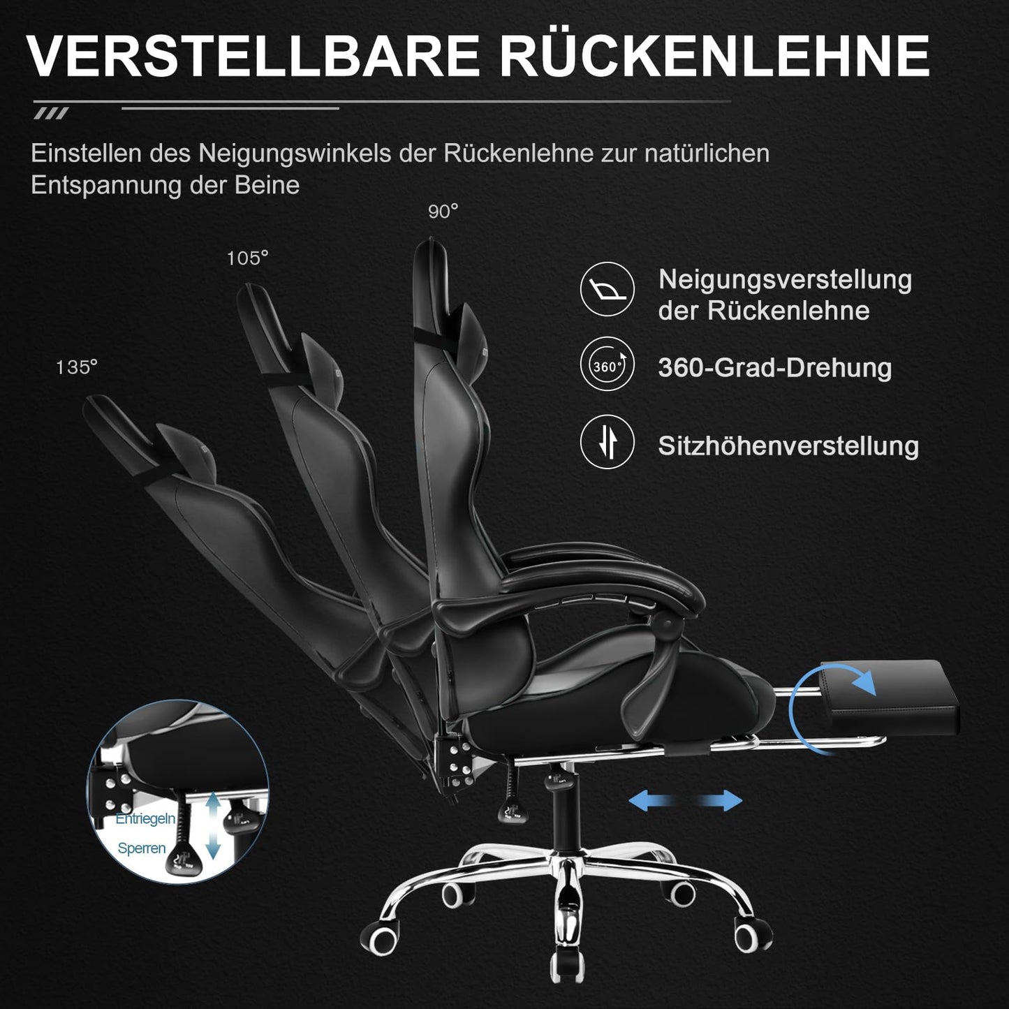 GTPLAYER Office Chair Gaming Chair Massage Gaming Armchair Ergonomic Gamer Chair with Footrest, Headrest Massage Lumbar Cushion, Padded Gaming Chair, Swivel Chair White