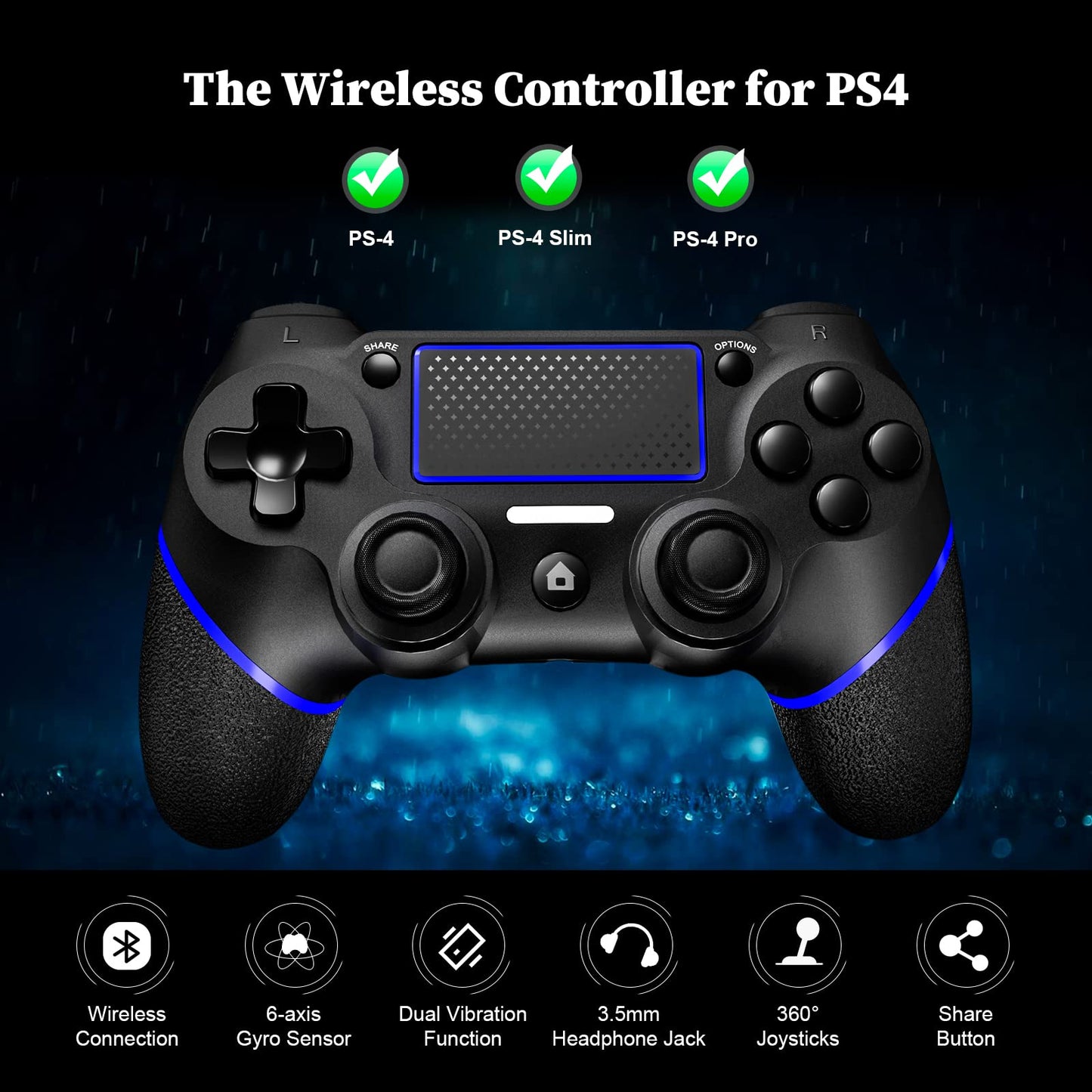 Shiptree Wireless Controller für PS-4, Game Controller Kompatibel mit PS-4/Slim/Pro/PC, mit Dual Vibration/6-Achsen Gyro Sensor/Hochpräzises Touchpanel/Audio Jack, 360°-Joystick Präzise Kontrolle -Rot