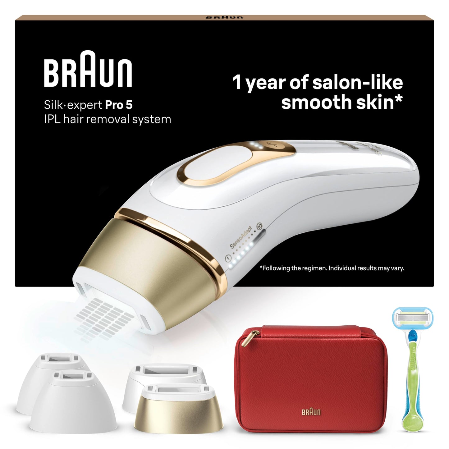 Braun IPL Silk Expert Pro 5 Haarentfernungsgerät Damen/Herren, 2 Aufsätze, sichtbare Haarentfernung, Designed In Germany, Venus Rasierer, Alternative zu Laser Haarentfernung, PL5157, weiß/gold