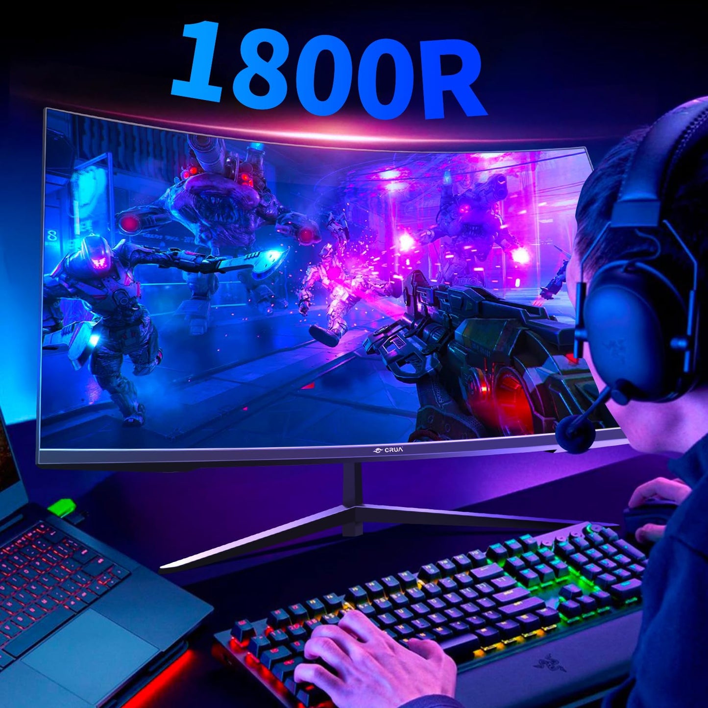 CRUA 27 Inch 200Hz Curved Gaming Monitor, FHD 1080P 1800R PC Monitor, 1ms GTG with FreeSync, Low Motion Blur, Eye Protection, VESA, DisplayPort, HDMI, Black