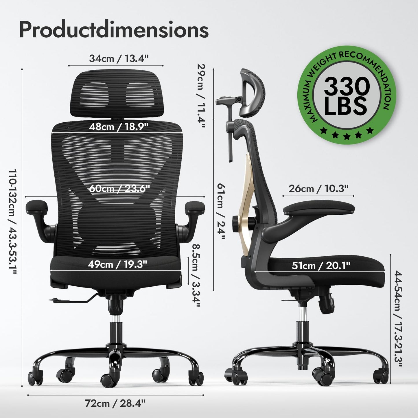 TRALT Ergonomischer Bürostuhl - X-förmiger bequemer Computer-Bürostuhl, Gaming-Stuhl, Bürostuhl mit Lendenwirbelstütze, Netz-Bürostuhl mit Kopfstütze (Grau-Silber)