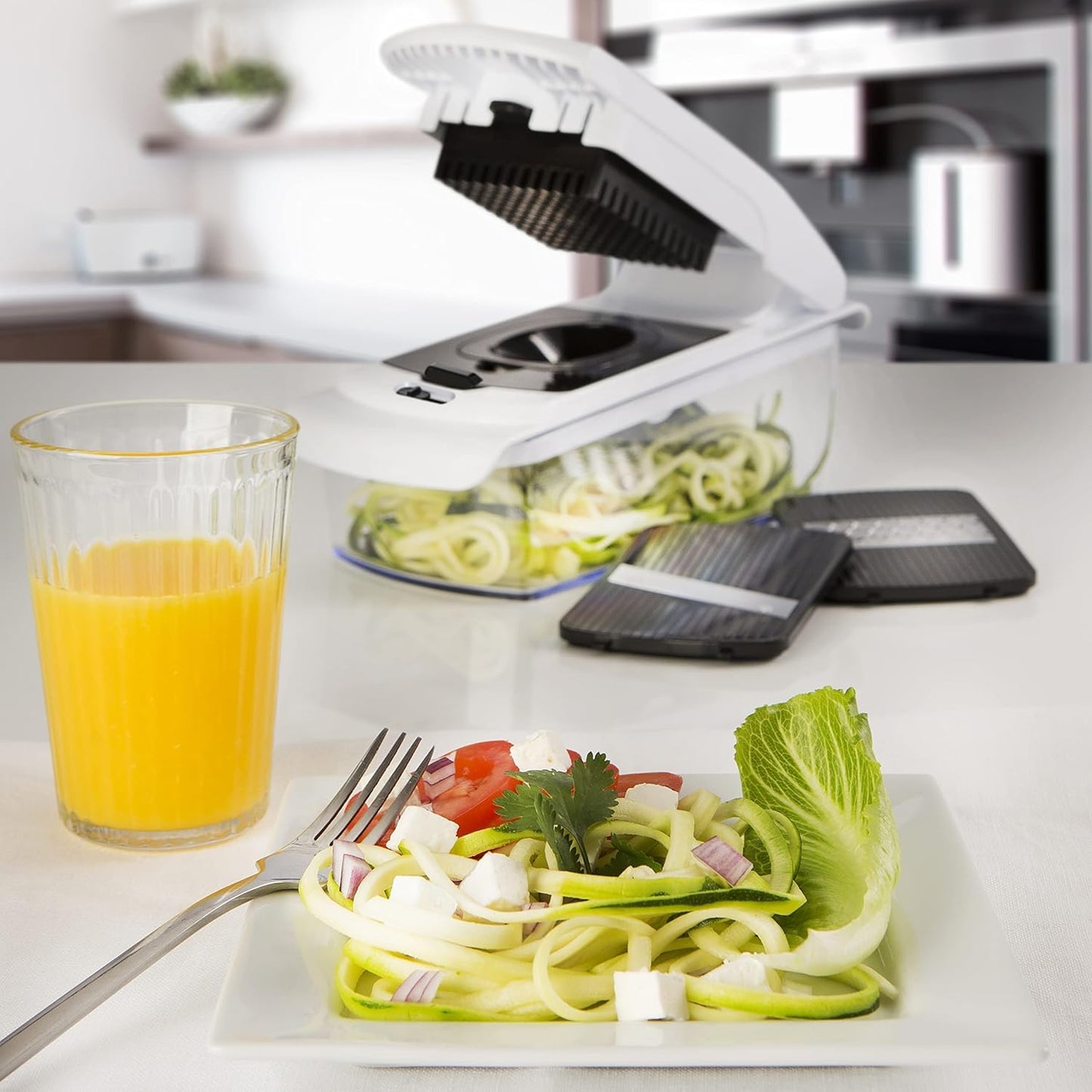 Gemüseschneider Spiralschneider Gemüsehobel - Gemüse Schneider Zwiebelschneider Kartoffelschneider Obstschneider - Vegetable Chopper Cutter Dicer (4-in-1 - Weiß)