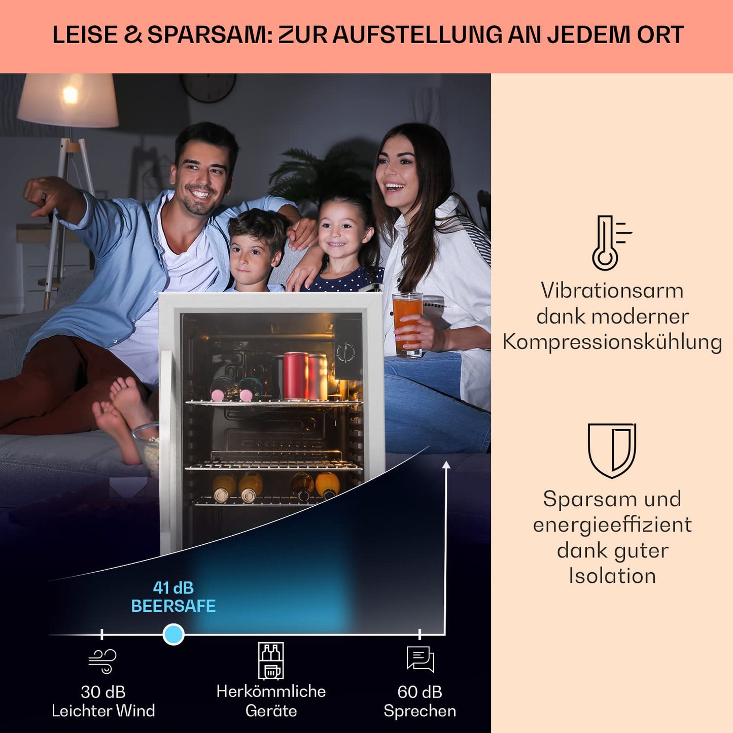 Klarstein Mini Fridge with Glass Door, Mini, for Room, Drinks Fridge Small with Adjustable Shelves, with Waveform Racks, 60 Liter Refrigerator Quiet