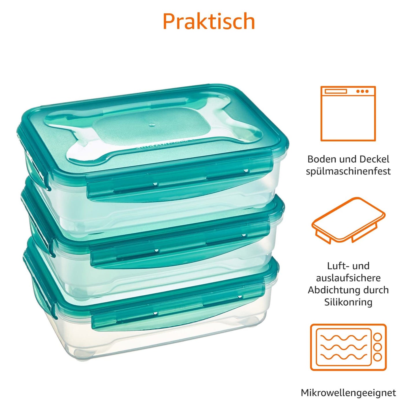 Amazon Basics Gefrierbehälter im Set, mit Deckel, luftdicht, auslaufsicher, stapelbar, für Kühlschrank/Gefriertruhe, BPA-frei, Kunststoff, mikrowellen- und spülmaschinenfest, 6 Stück 1er-Pack, farblos