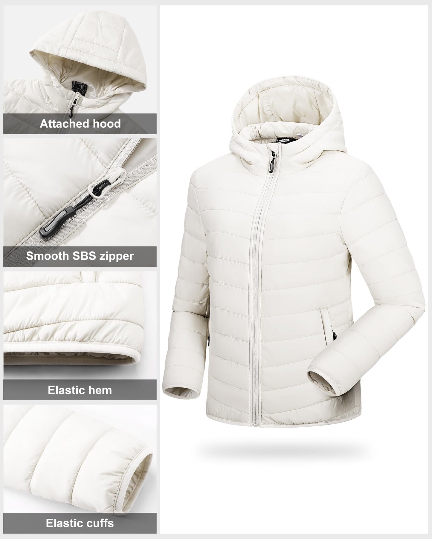Outdoor Ventures Women’s Lightweight Hooded Puffer Jacket