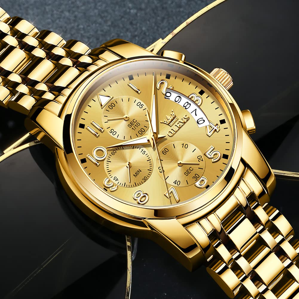 OLEVS Uhren Herren, Edelstahl Analoger Quarzuhr, Multifunktionale Diamanten Herrenuhren, Klassisches Luxuskleid Herrenuhr