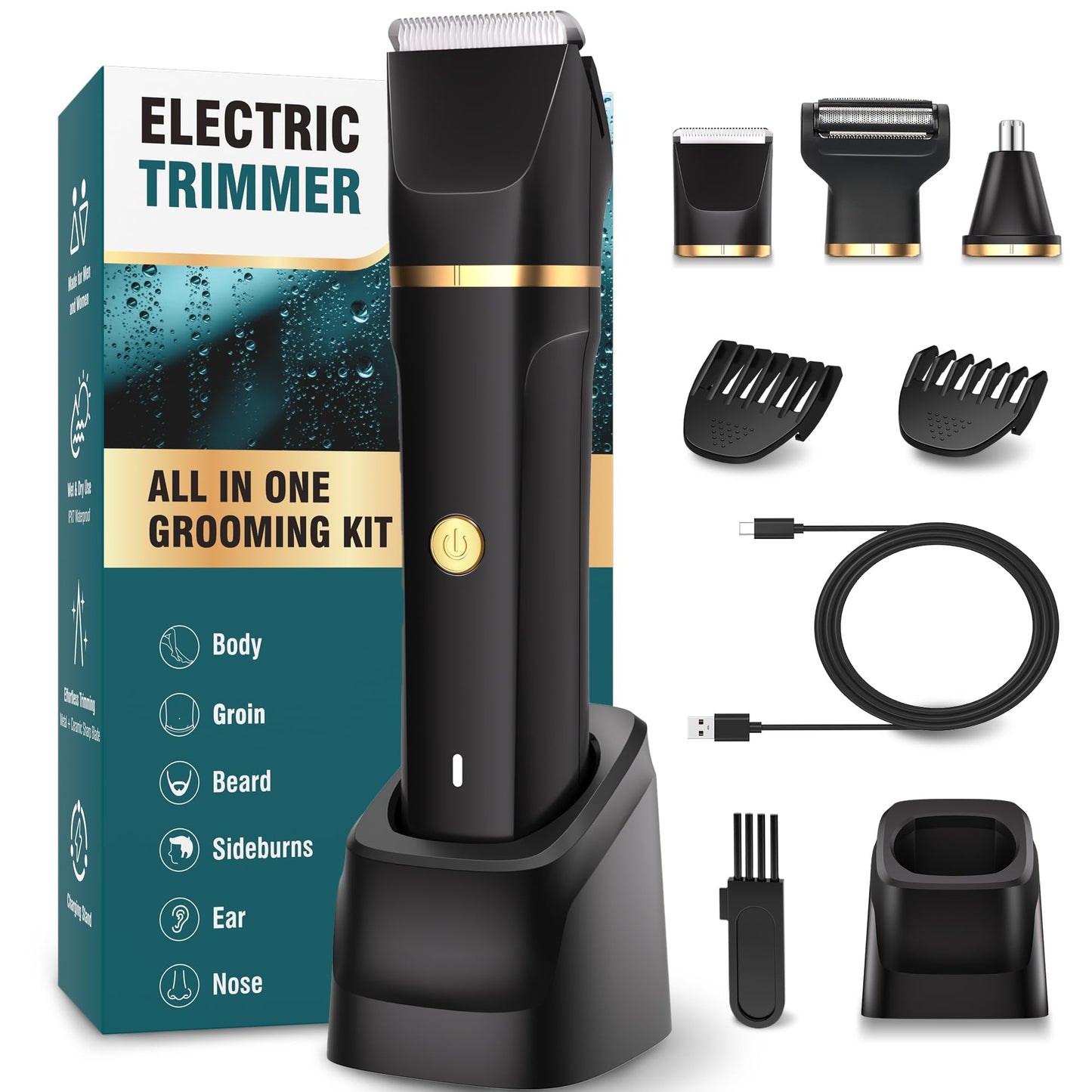 Intimrasierer Mann, 3-in-1 Nasenhaartrimmer und Rasierer Herren Elektrisch mit Stehender Ladestation,Nass-und Trockengebrauch,rasierer herren intimbereich für Brust Beine Achselhöhle Leiste Nase,IPX7