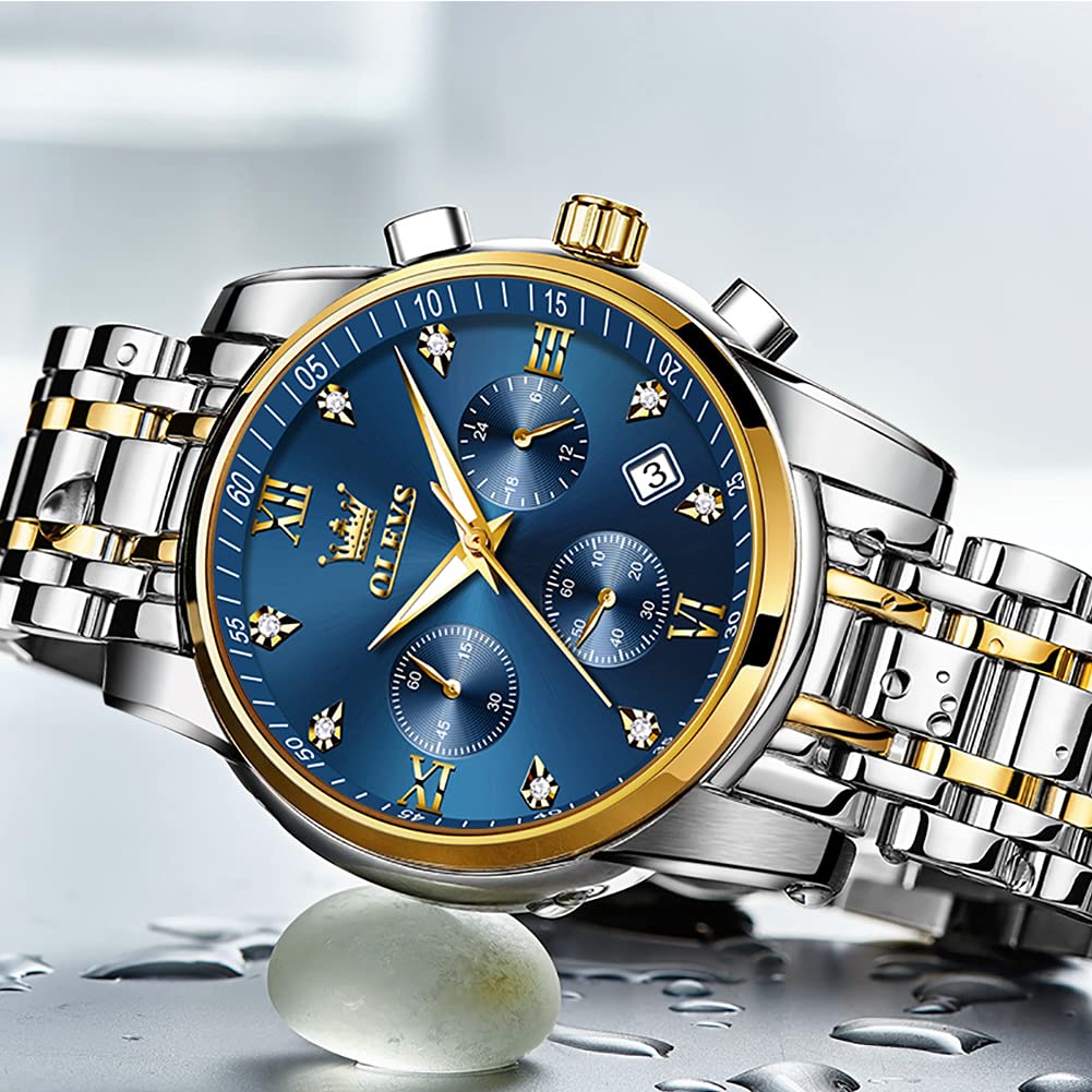 OLEVS Uhren Herren, Edelstahl Analoger Quarzuhr, Multifunktionale Diamanten Herrenuhren, Klassisches Luxuskleid Herrenuhr