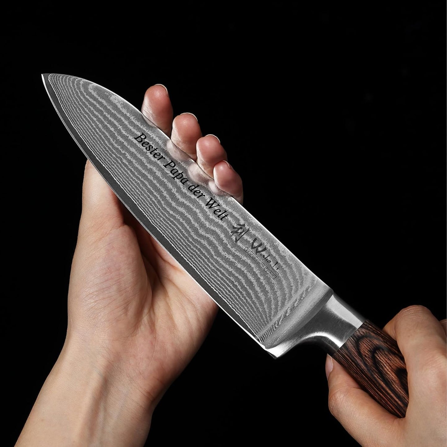 Wakoli EDIB 3er Damastmesser Set mit 8-17cm Klingen gefertigt aus 67 Lagen echtem Damaststahl mit Pakkaholzgriff in Holzbox I Premium Messerset Damast & Profi Küchenmesser