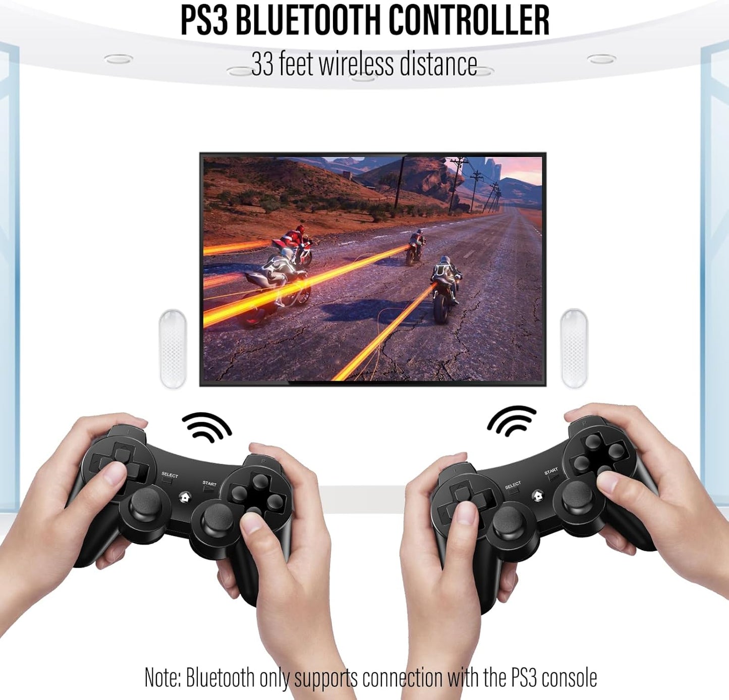 Diswoe Controller for PS-3, 2 Pack Wireless Controller for Play-Station 3 with Dual Shock, Gyro Axis, Bluetooth Controller, Rechargable Remote Gamepad Joystick with 2 Charging Cables