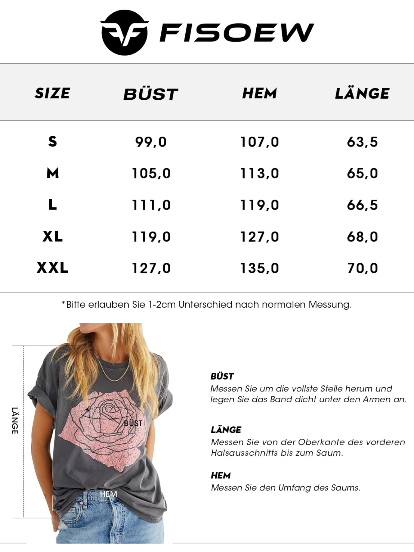 Fisoew Women’s Rose Flower Graphic T-Shirt