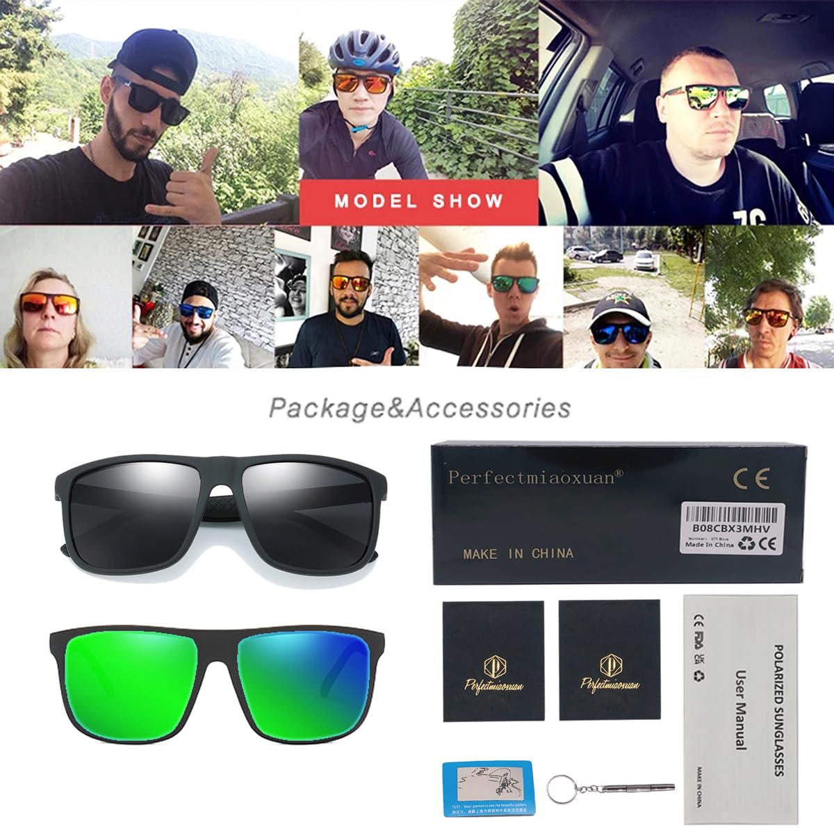 Perfectmiaoxuan Polarisierte Sonnenbrille Herren/Damen ; Vintage/Klassisch/Elegant Brillengestell; HD-Pilotobjektive; Golf/Fahren/Angeln/Reisebrille/Outdoor-Sportarten Mode Sonnenbrille