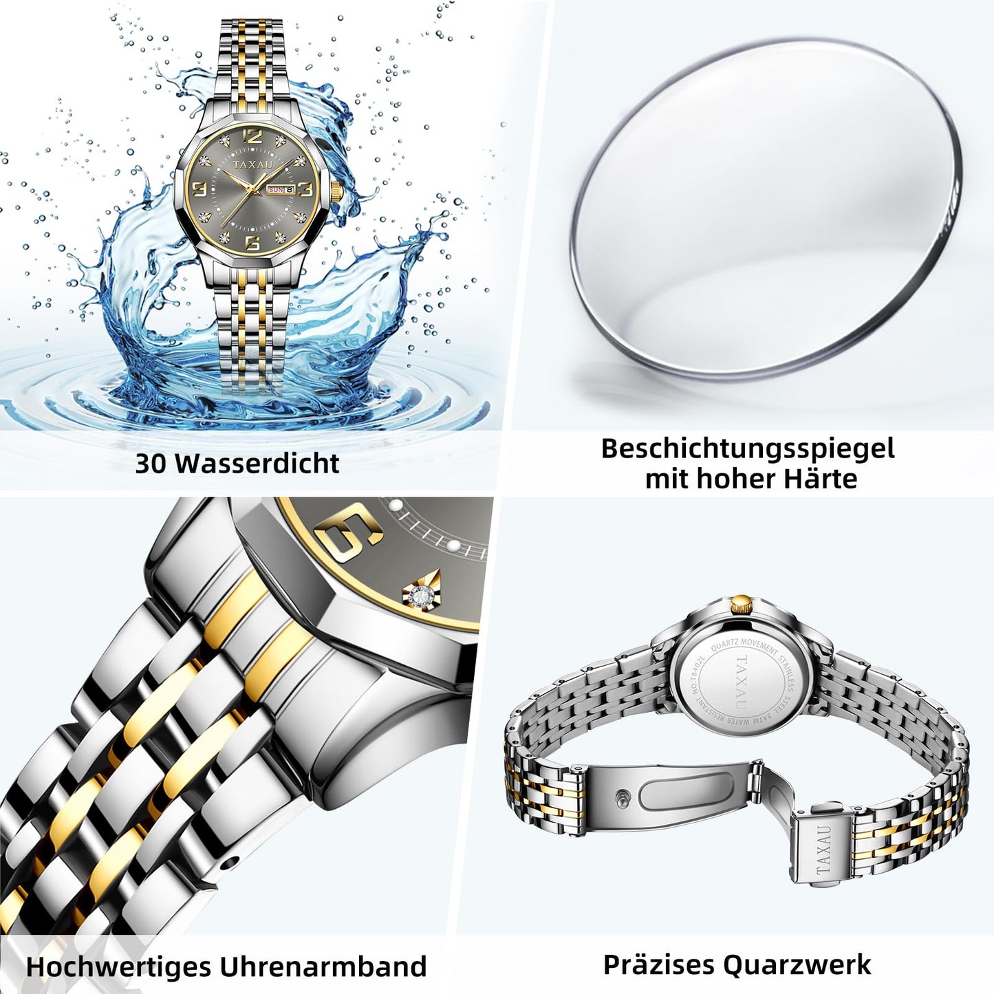Taxau Uhr Frauen Luxus Edelstahl Uhren Frauen Kleid für Frauen wasserdichte Analog Quarz Damenuhren Klassische Reloj para Mujer