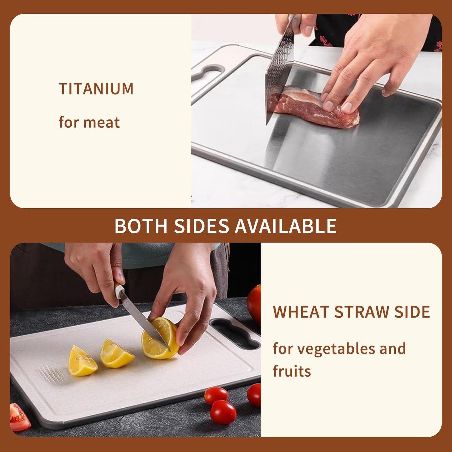 Doppelseitiges Titan-Schneidebrett für Fleisch und Gemüse, robust, kratzfestes Netzdesign für die getrennte Handhabung von Fleisch und Gemüse, spülmaschinenfest cuttingboard
