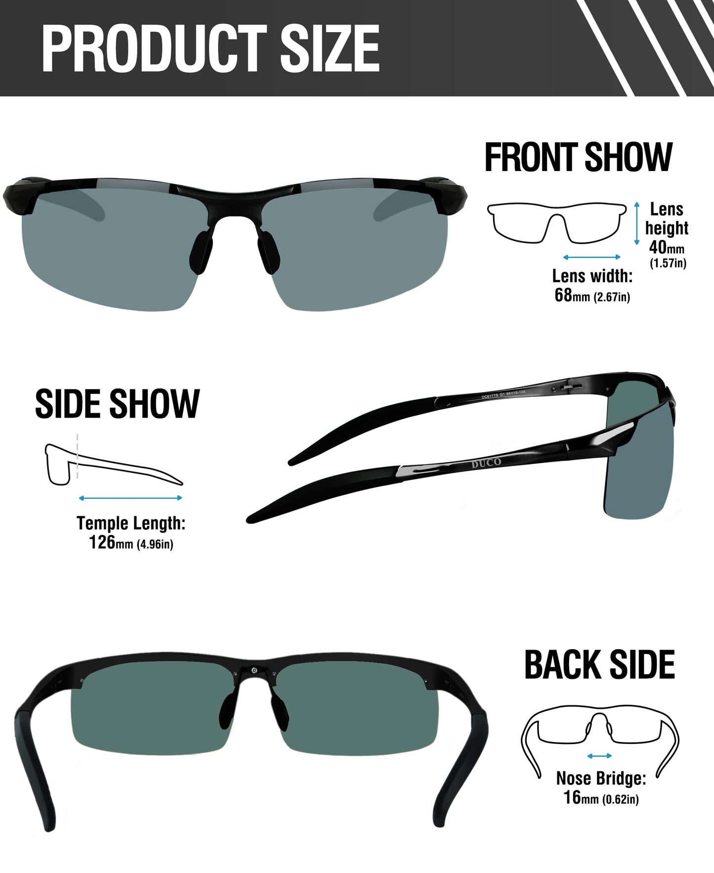 DUCO Herren Sportbrille Polarisierte Sonnenbrille Fahrerbrille Ultraleichte Al-Mg Metallrahmen UV400-Schutz Männer Sonnenbrillen 8177S