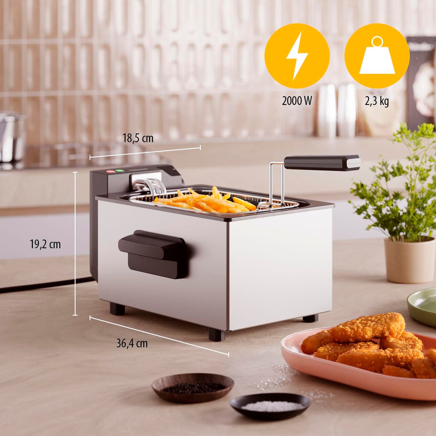 Tristar Fritteuse, 3L Kapazität, 2000 W, Cool Zone Technologie, Edelstahl, Einstellbares Thermostat, Leicht zu Reinigen, Abnehmbare Teile, FR-9325, Silver, NEU