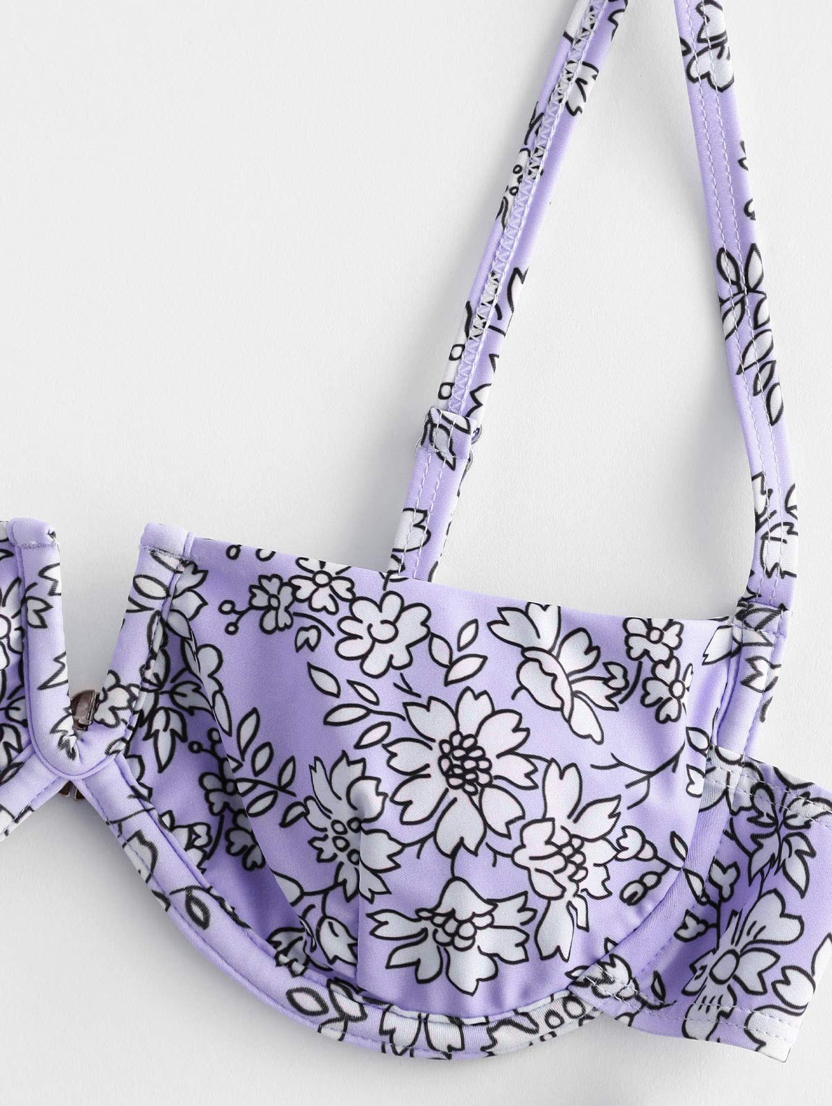 Zaful 2-Piece Bikini Set Floral High Cut Underwire Bikini for Women