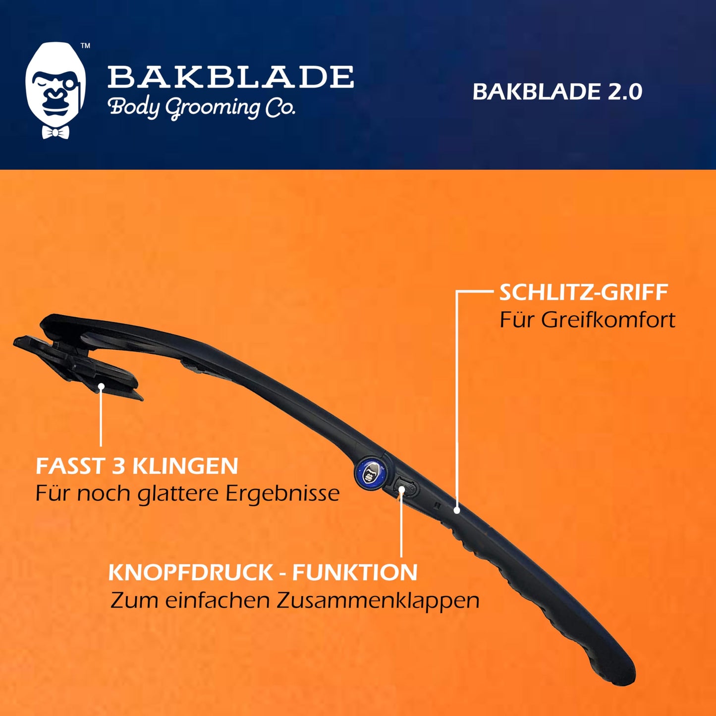 Bakblade 2.0 back and body razor with patented double blade technology