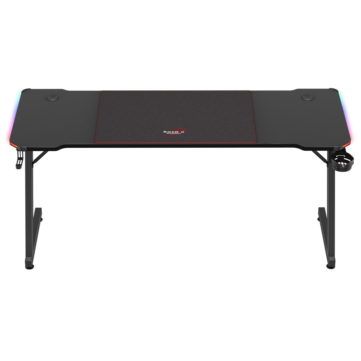 huzaro Hero 4.8 RGB | LED Gaming PC Tisch XXL Schreibtisch | Inklusive Mauspad | Kopfhörerhaken Getränkehalter | Kabelorganisator | Carbon Tischplatte | Stabiler Computertisch | 160x60cm | Schwarz