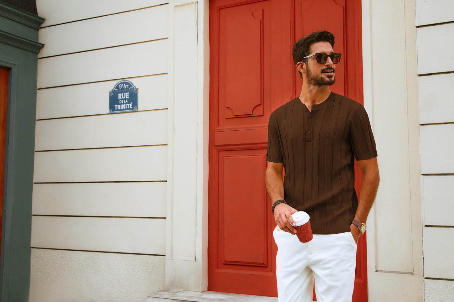 Men’s Henley Knit T-Shirt – Short Sleeve Summer Casual Tee