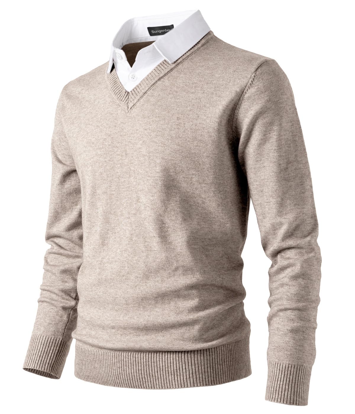 Sungerdasa Men’s 2-in-1 Mock Shirt Collar Sweater – Fine Knit Pullover