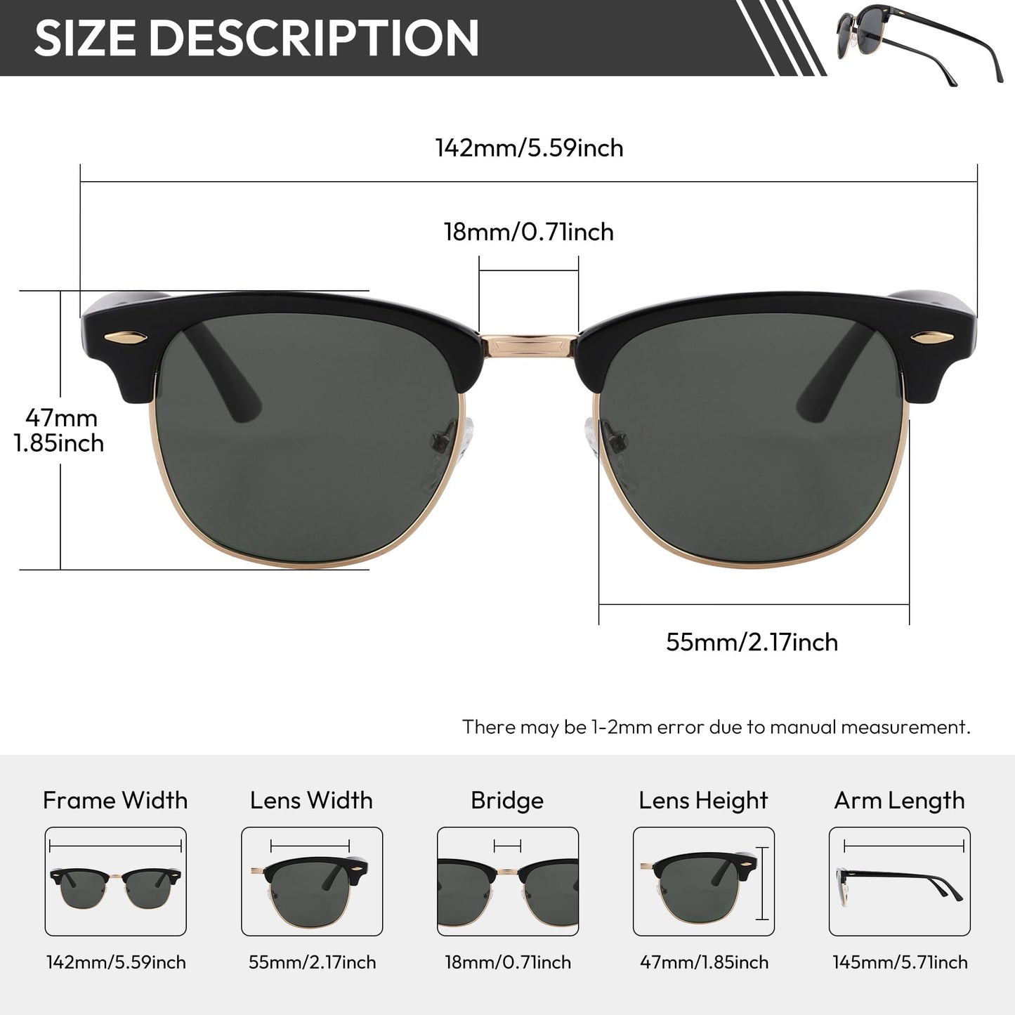 EFE Sonnenbrille-Herren-Damen-Polarisiert-Rechteckig-Sonnenbrillen Unisex Retro Klassische Vintage Polarisierte Brille UV400 Schutz Classic Sunglasses Eckig für Fahren