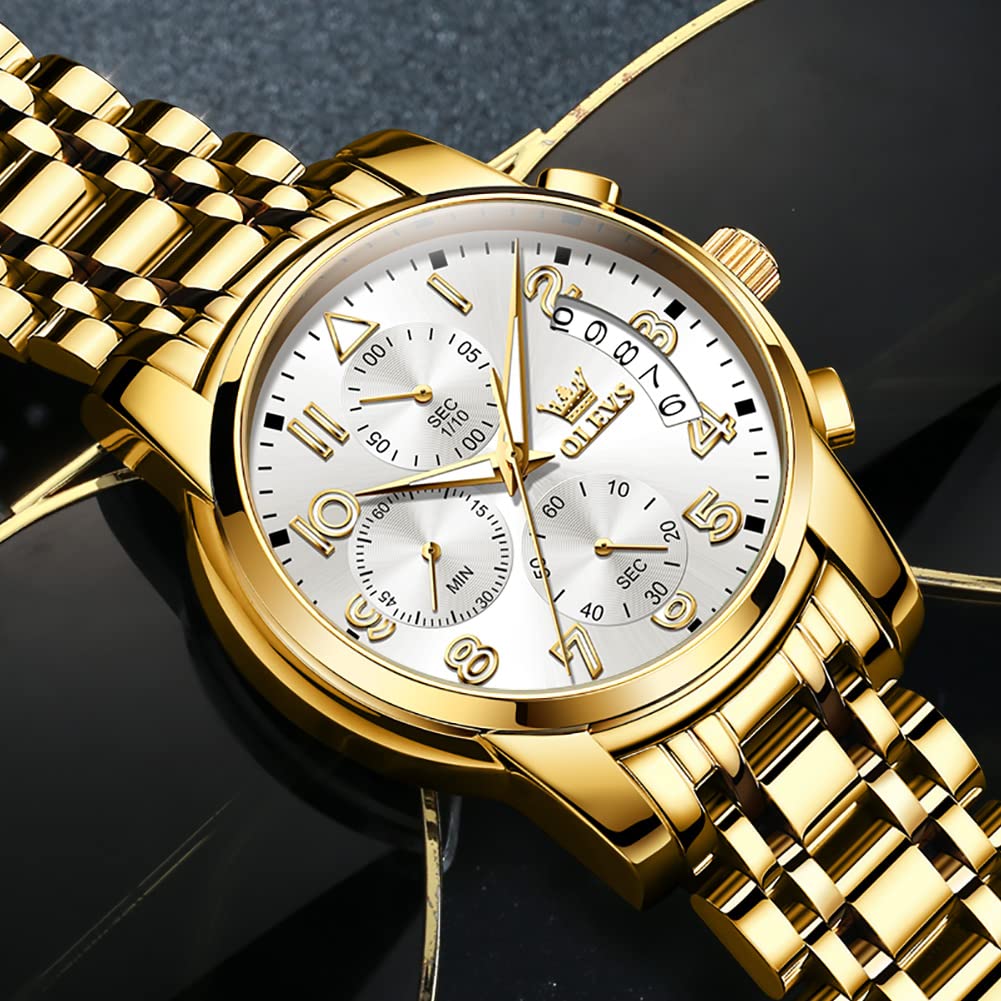 OLEVS Uhren Herren, Edelstahl Analoger Quarzuhr, Multifunktionale Diamanten Herrenuhren, Klassisches Luxuskleid Herrenuhr