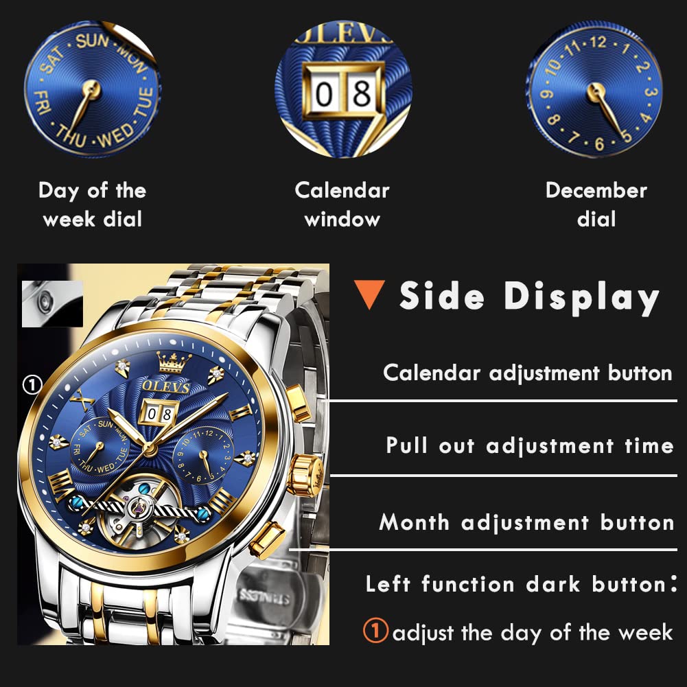 OLEVS Herrenuhren Braune Schwarz Lederarmband Quarz Uhr Männer mit Wochentag Datum Wasserdicht Leuchtende Klassische Elegantes Armbanduhr Geschenk