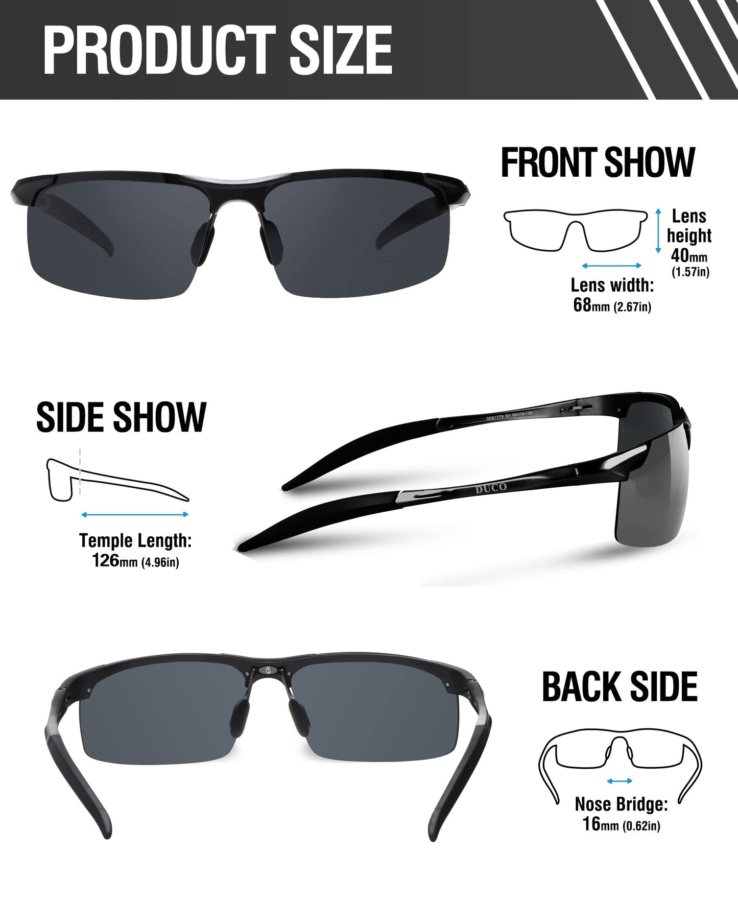 DUCO Herren Sportbrille Polarisierte Sonnenbrille Fahrerbrille Ultraleichte Al-Mg Metallrahmen UV400-Schutz Männer Sonnenbrillen 8177S