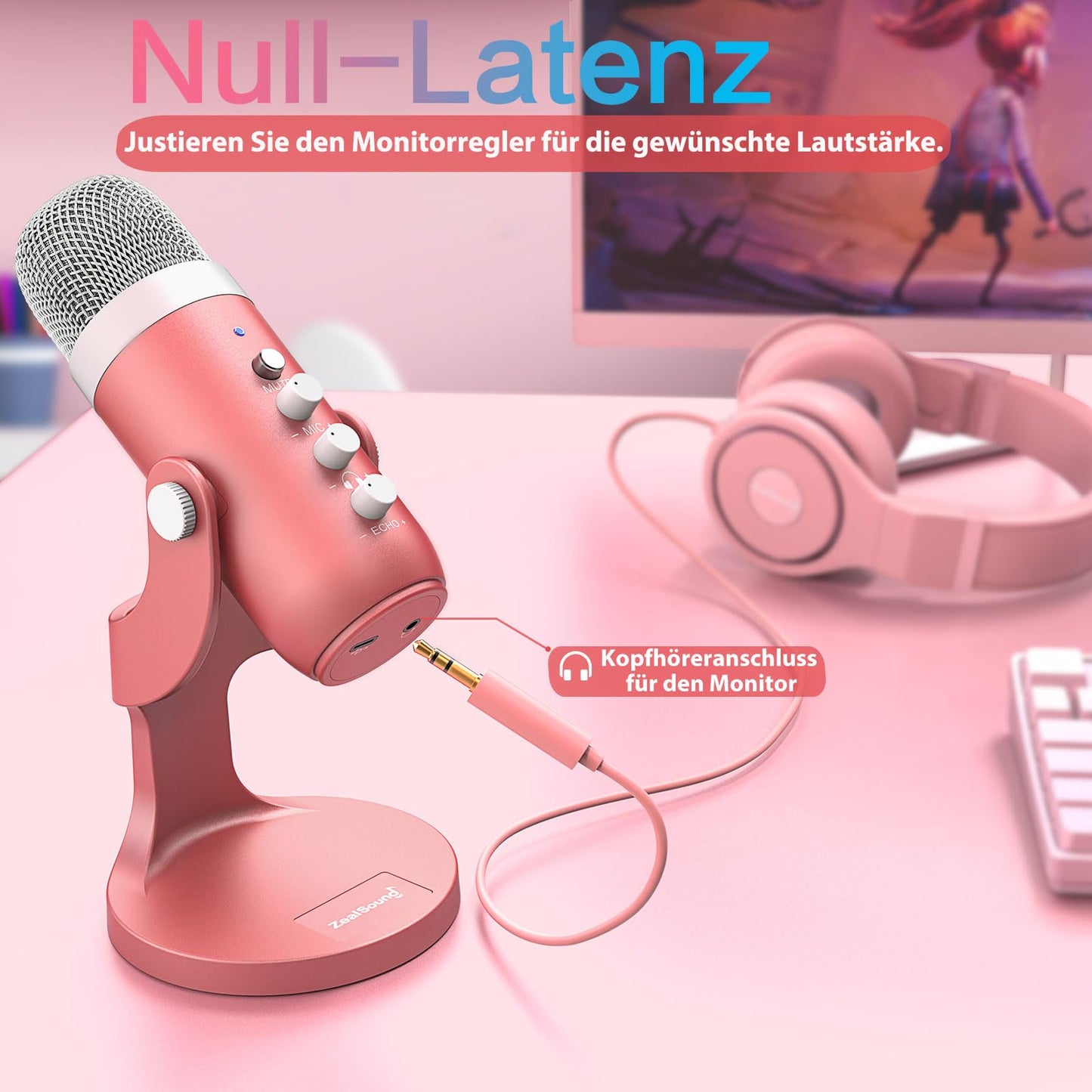 zealsound USB Mikrofon, Kondensator Mikrofon für PC Handy, PS4, PS5, Microphone PC USB C für Gaming, Podcast,Aufnahmen,Streaming,ASMR mit Stumm/Gain/Echo, Adapter für Phone,Kompatibel mit Mac, Winows
