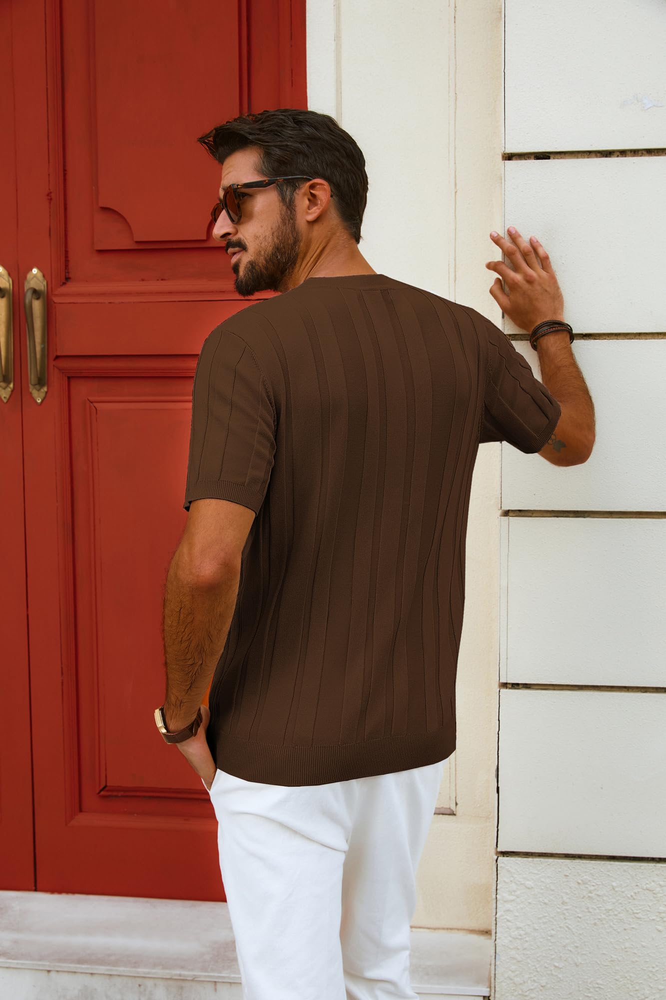 Men’s Henley Knit T-Shirt – Short Sleeve Summer Casual Tee
