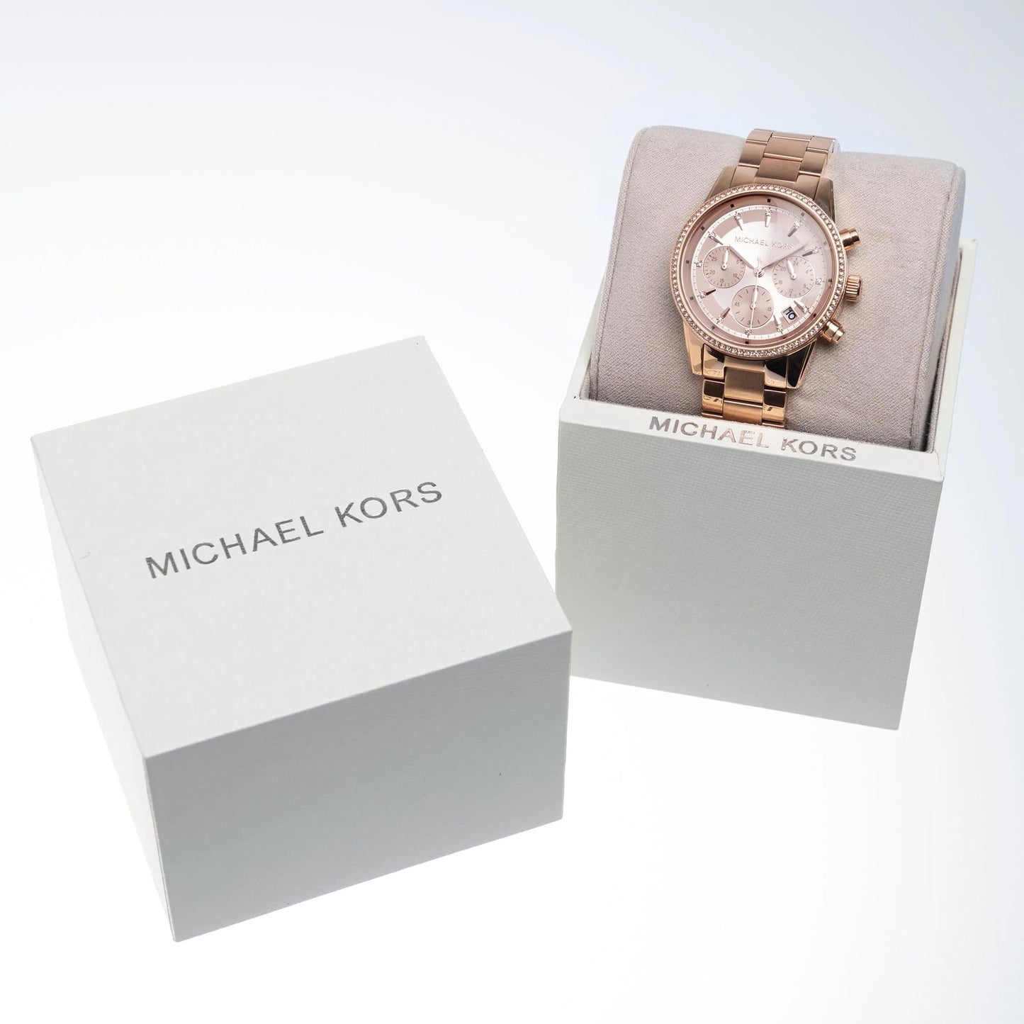 Michael Kors ladies' watch Ritz, 37 mm case size, quartz chronograph movement, stainless steel bracelet