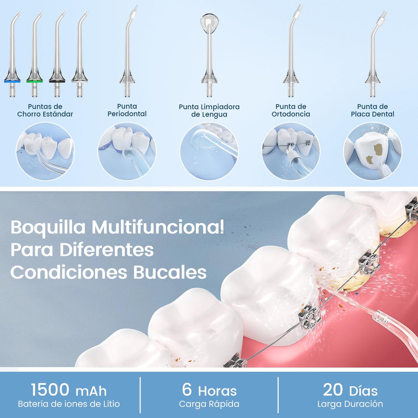 Munddusche Kabellos Elektrischer Zahnreiniger, Vimmk Zahndusche Water Flosser 5 Modi & 8 Düsen USB-C Wiederaufladbare Wasser Flosser IPX7 Wasserdicht, 300ML Wassertank Mund Reiniger(Schwarz)