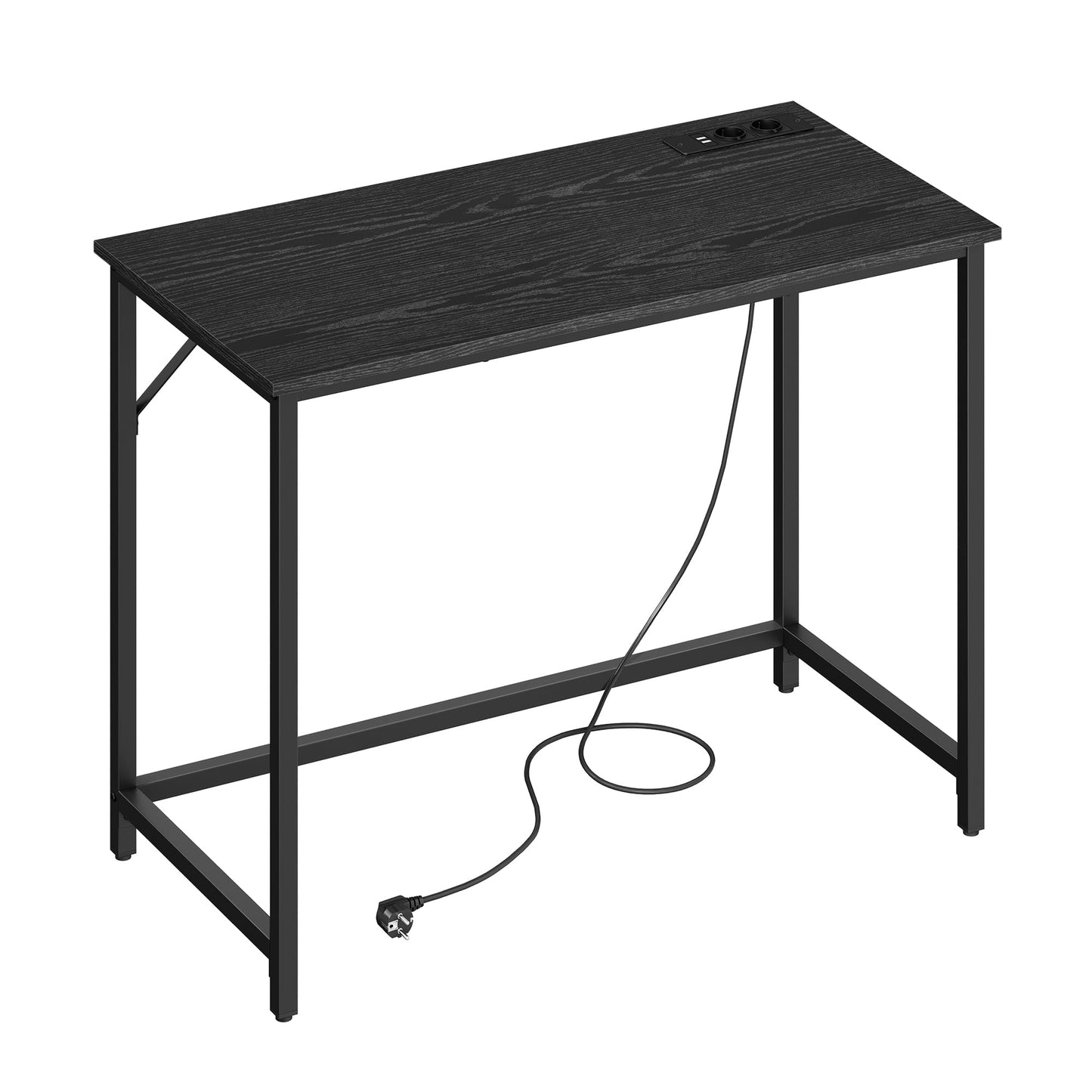 VASAGLE Schreibtisch, Gaming-Tisch mit LED-Beleuchtung, Steckdosenleiste, Computertisch, 50 x 100 x 76, platzsparend, für Arbeitszimmer, Homeoffice, vintagebraun-tintenschwarz LWD141B81