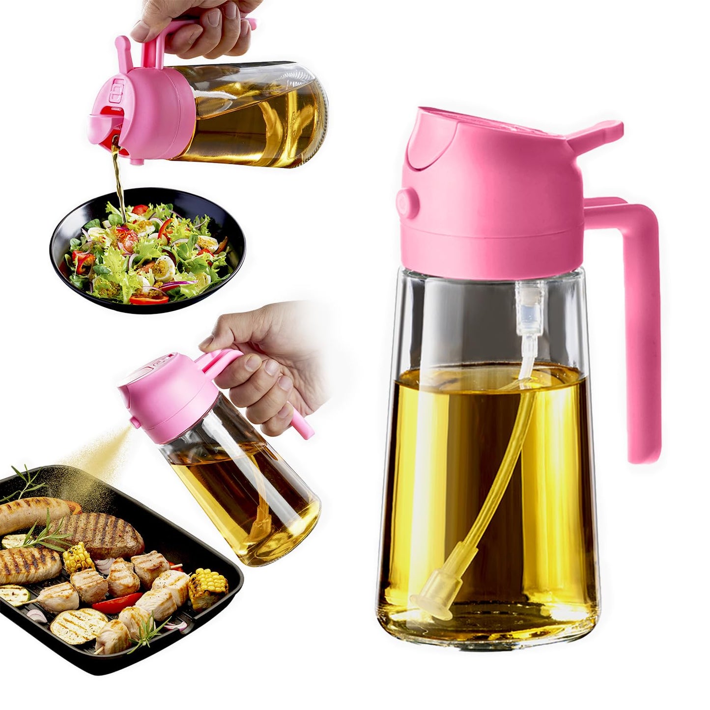 TrendPlain 16 oz Oil Sprayer for Cooking Oil - 470 ml Olive Oil Bottle - 2-in-1 Oil Dispenser and Oil Sprayer - Kitchen Gadgets for Cooking, Salad and Grill Black