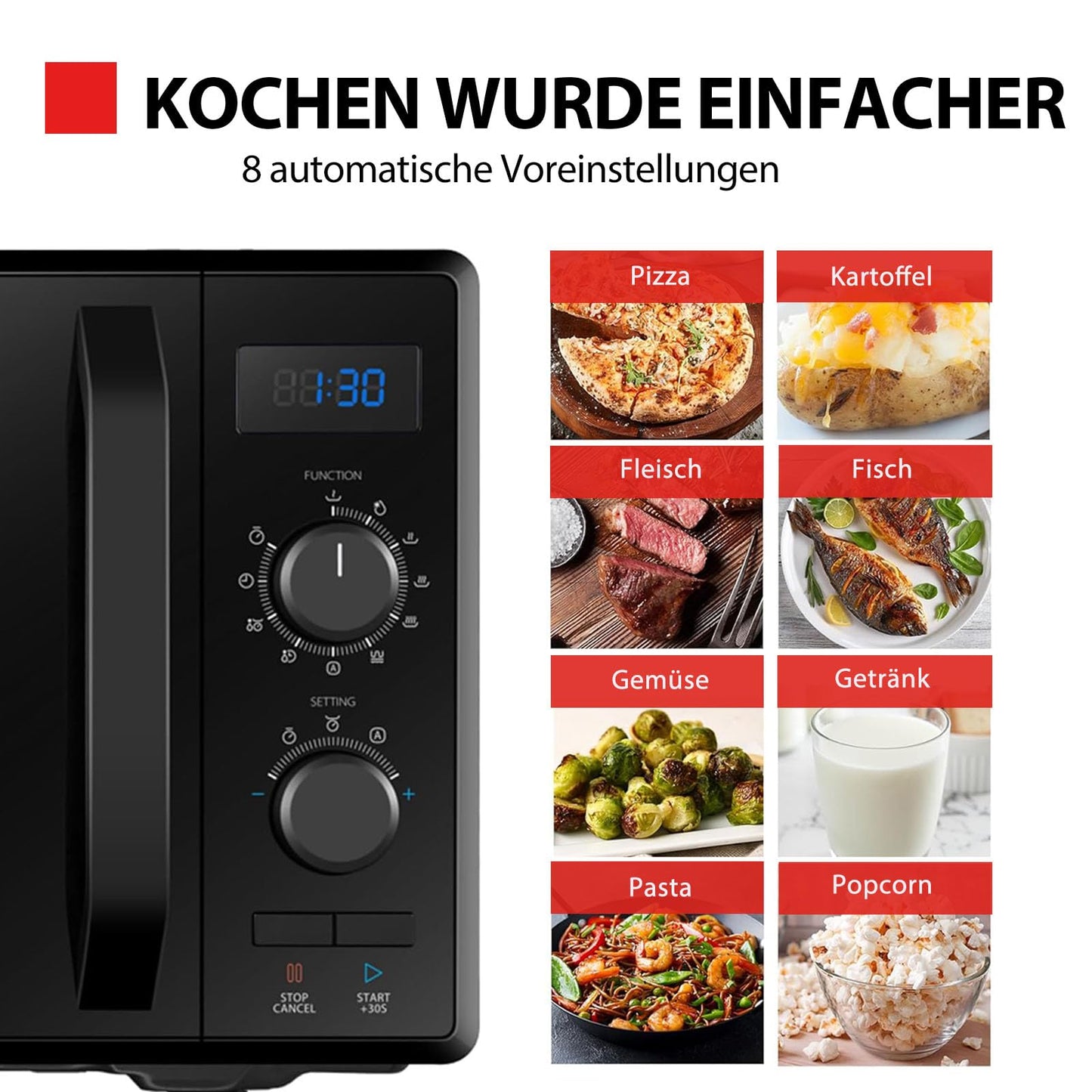 Toshiba MV-AM20T(BK) Mikrowelle/Solo-Mikrowelle/ 20 L/ 800 W/ 5 Leistungsstufen/ 12 Automatikprogramme/Emaille Innenraum/einfach zu reinigen/Auftaufunktion/Glasdrehteller (24,5 cm) /Schwarz