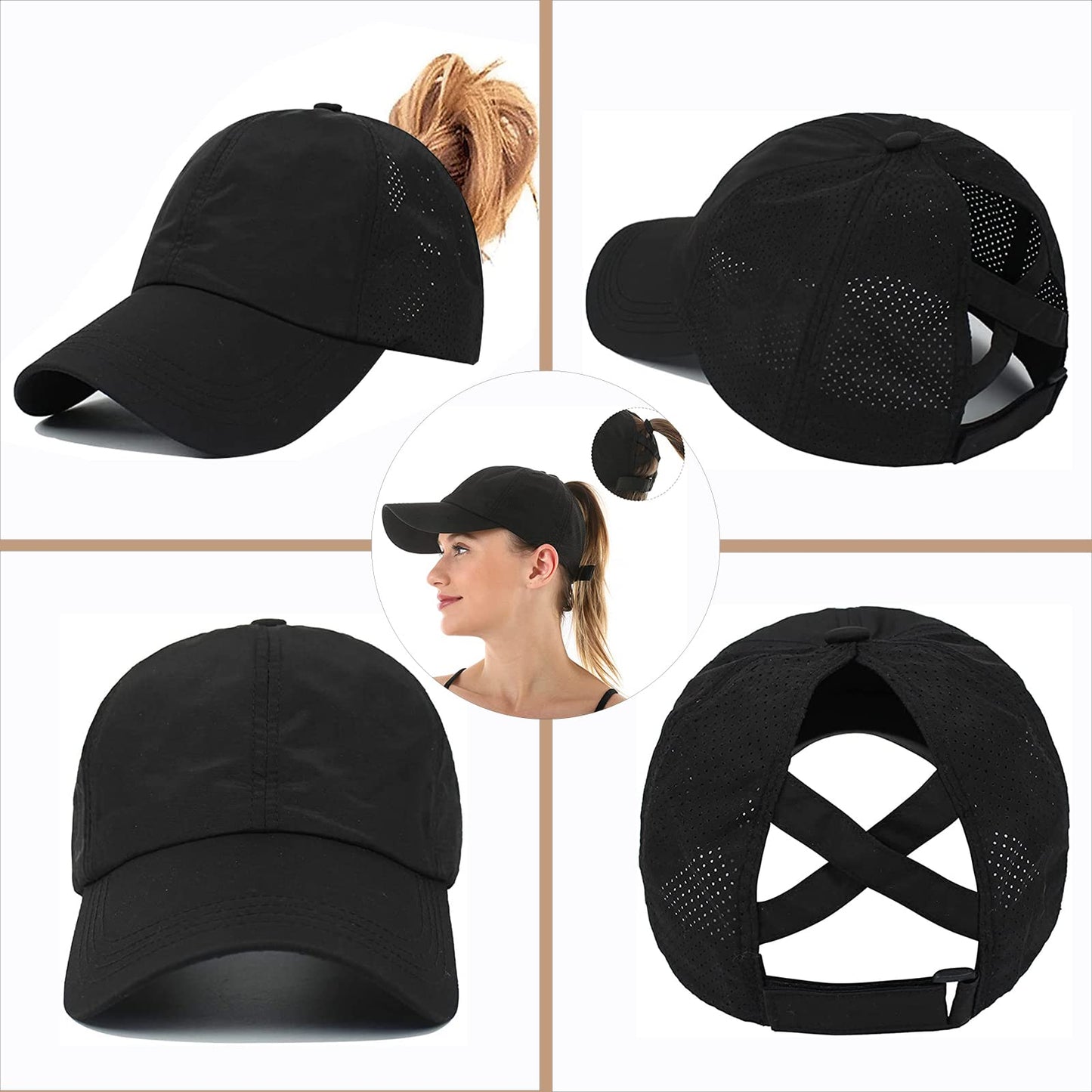 Womens Ponytail Hat Baseball Cap, Adjustable Criss Cross Baseball Cap High Bun Unisex Quick Drying Trucker Hats