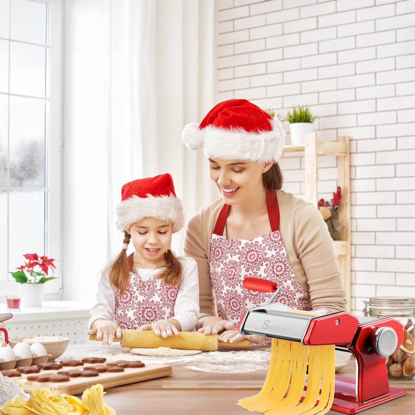 Nudelmaschine Pasta Maker Edelstahl Frische Manuell Pasta Walze Maschine Cutter mit Klemme für Spaghetti Nudeln Lasagne Bestes Pastamaschine Geschenk, Einfache Reinigung und Verwendung