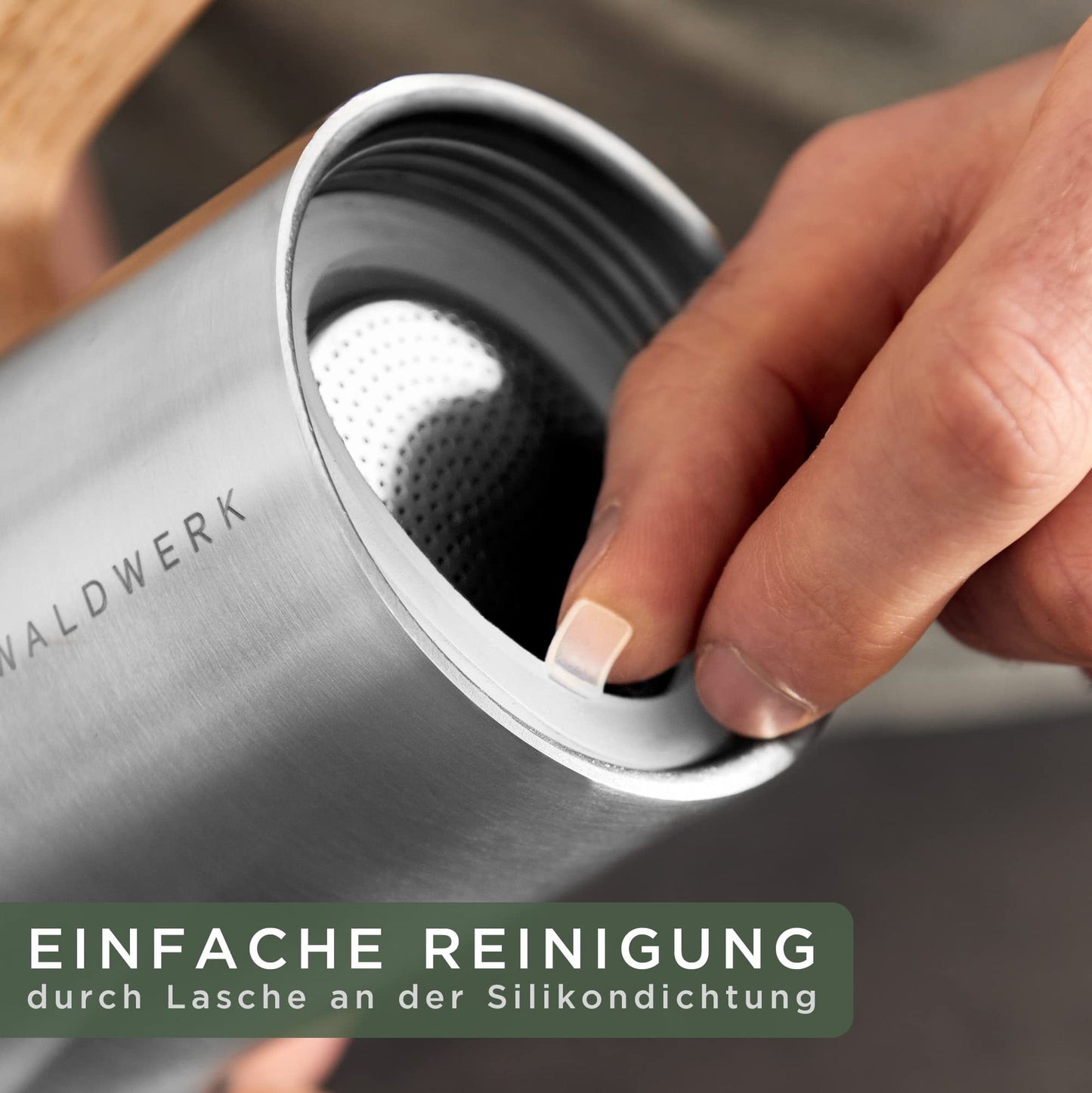 WALDWERK Espresso Maker (300 ml) – Espresso Maker Suitable for All Types of Cookers – Stainless Steel Mocha Pot with Wooden Handle Made of Real Oak Wood