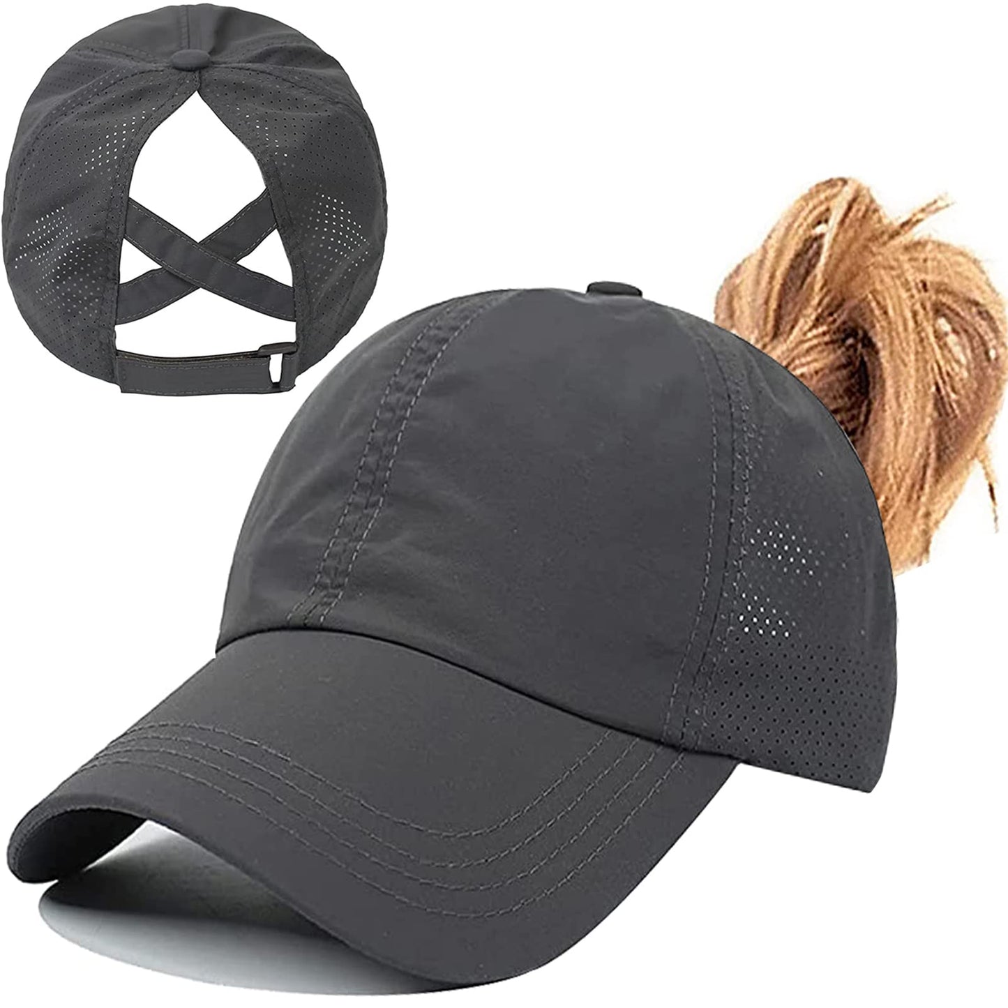 Womens Ponytail Hat Baseball Cap, Adjustable Criss Cross Baseball Cap High Bun Unisex Quick Drying Trucker Hats