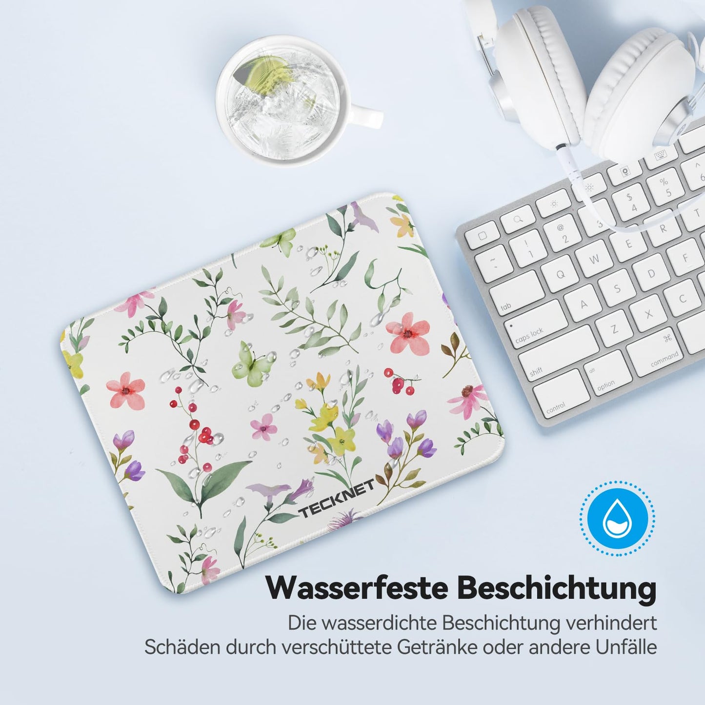 TECKNET Mauspad, 280 x 210 mm Gaming Mousepad mit Wasserdicht und Rutschfester Gummi für PC-Büro, Arbeit, Gaming, Studium, Laptop, Computer, Zuhause-Schwarz