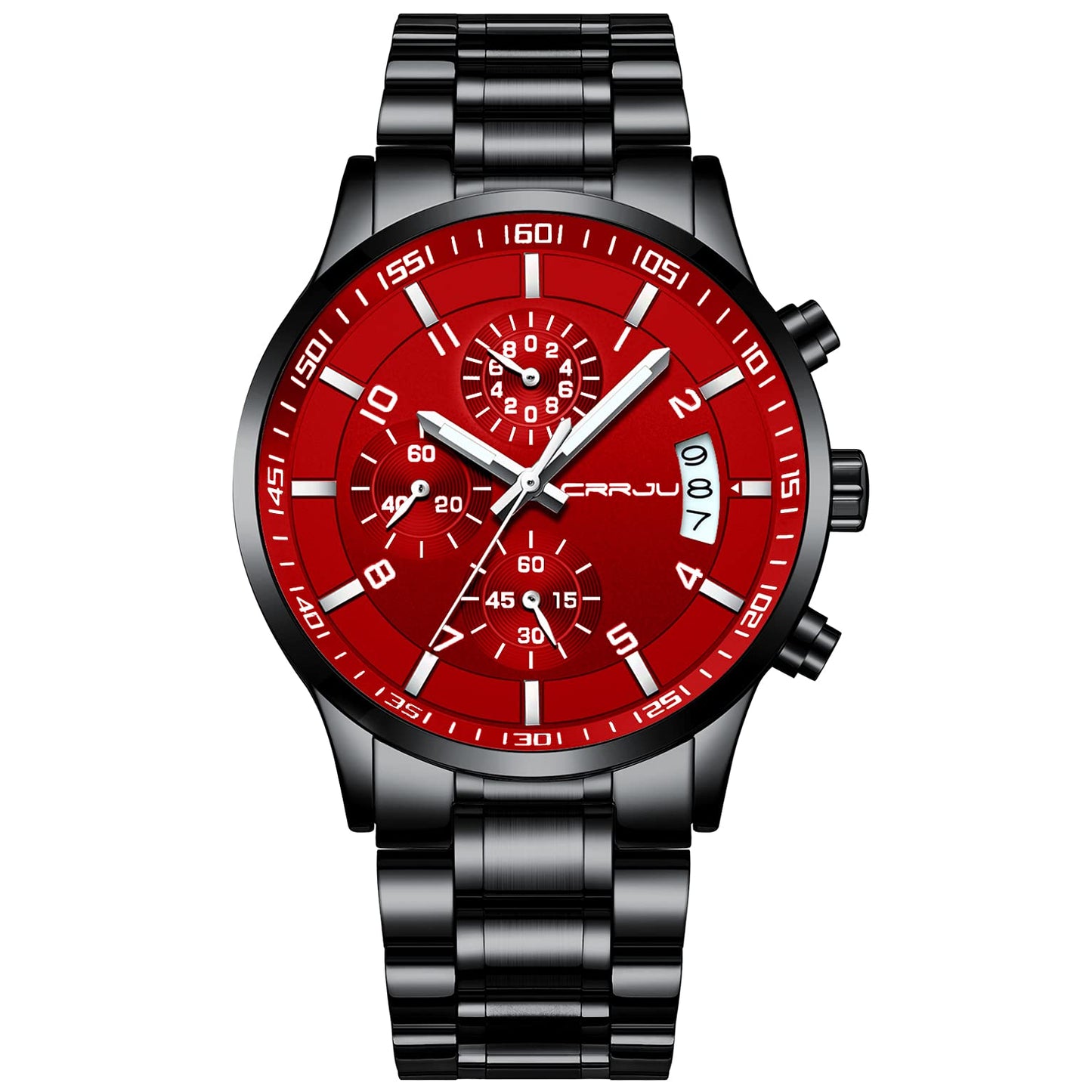 CRRJU Herren Uhr Business Edelstahl wasserdichte Chronographen mit Kalender Armbanduhr Edelstahlband Stoppuhr Analog Quarzuhr