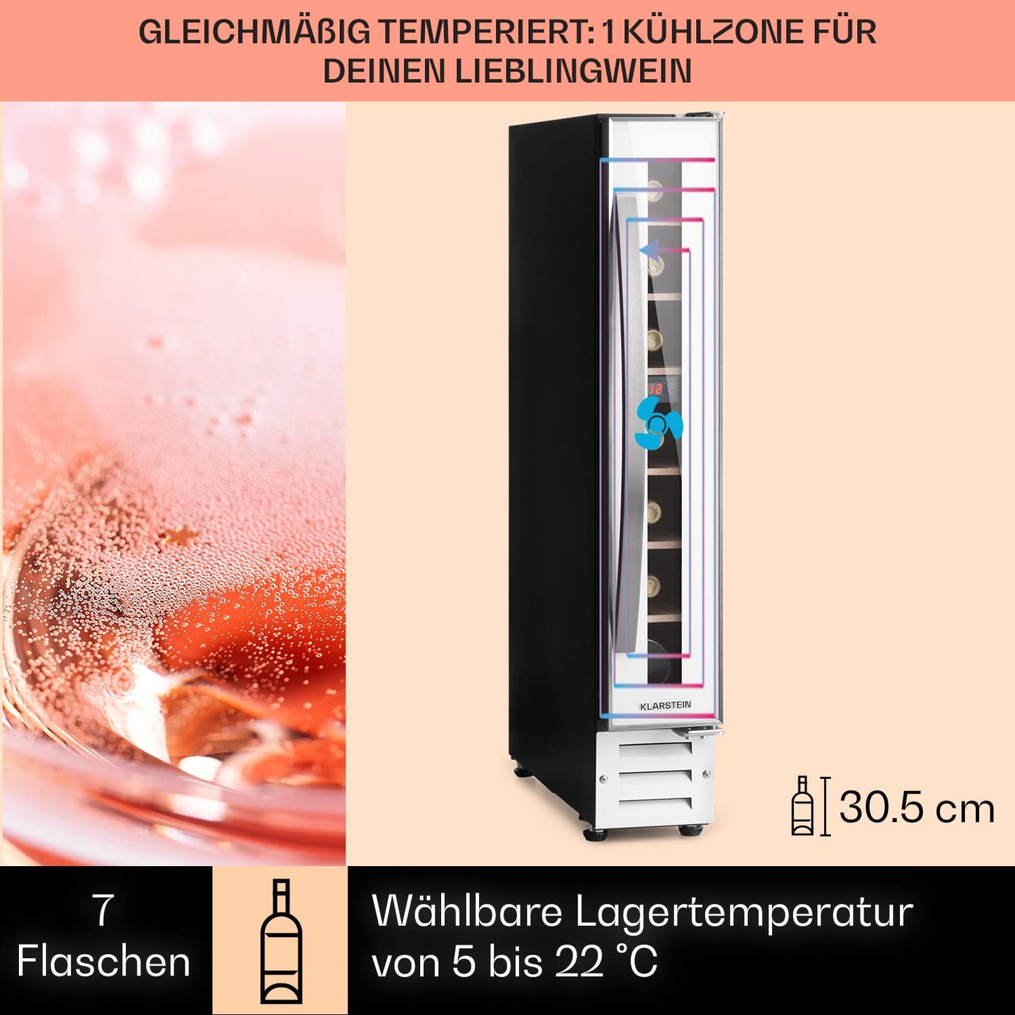 Klarstein built-in wine refrigerator, 2 zone drinks refrigerator small, small wine cabinet 306L, small wine refrigerator with glass door, indoor/outdoor bottle refrigerator, wine fridge 116 bottles