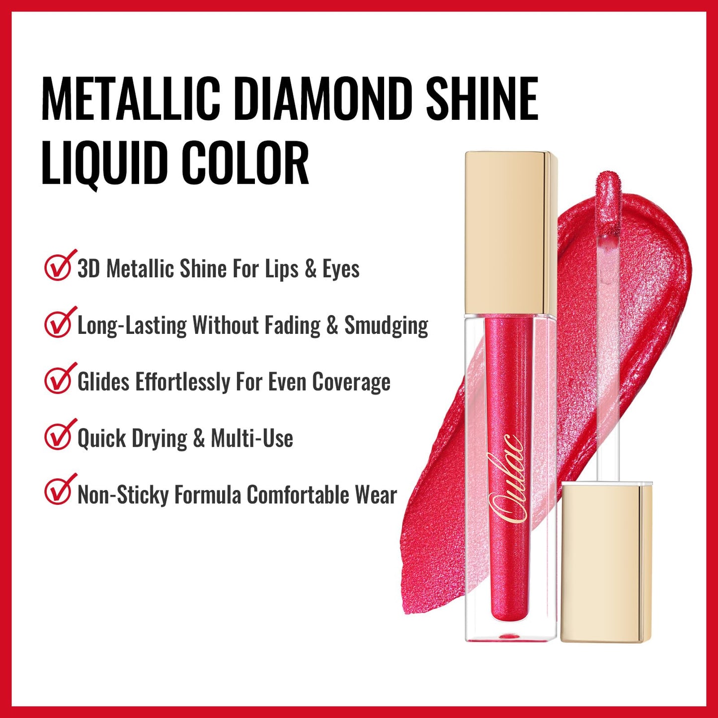 Oulac Metallic Glitter 2-in-1 Lipstick Eyeshadow Long-Lasting Waterproof High-Pigment