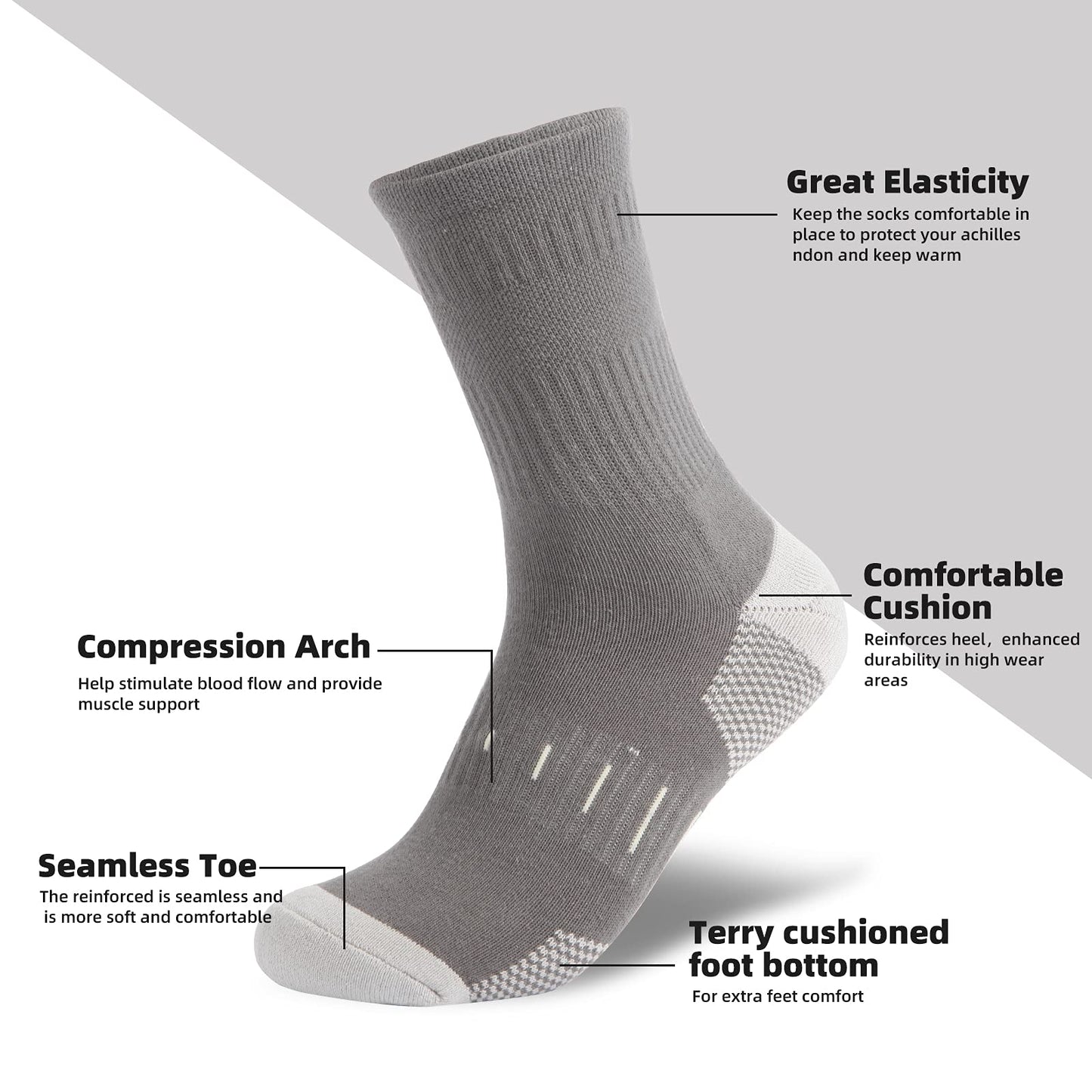 BUDERMMY Men’s Cushioned Hiking & Sports Socks – 6 Pack