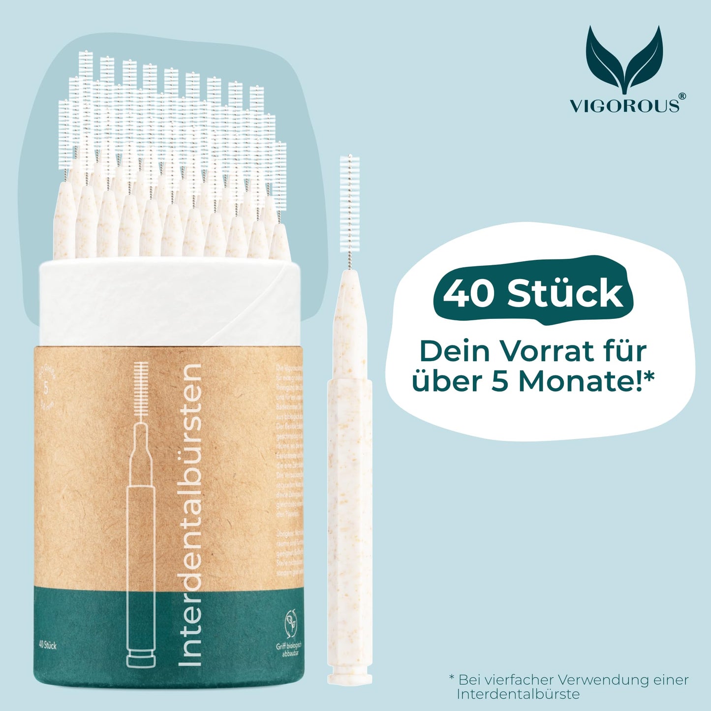 VIGOROUS® 40 Stk. nachhaltige Interdentalbürsten - ISO 3, 0,6 mm - Zahnzwischenraumbürsten für gründliche Zahnreinigung Zwischenräume - Dentalbürsten - praktische Zwischenraum Zahnbürsten